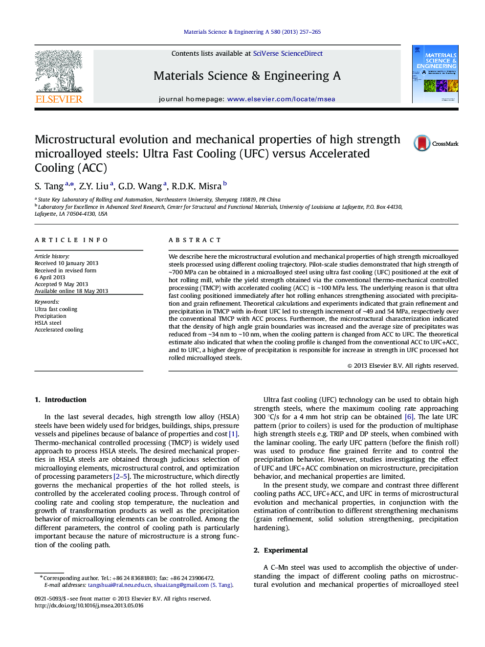 Microstructural evolution and mechanical properties of high strength microalloyed steels: Ultra Fast Cooling (UFC) versus Accelerated Cooling (ACC)