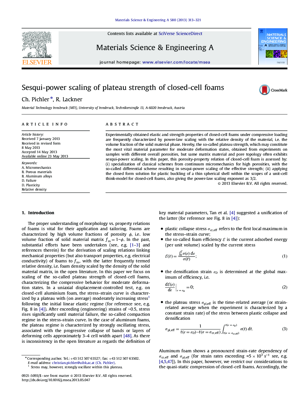 Sesqui-power scaling of plateau strength of closed-cell foams