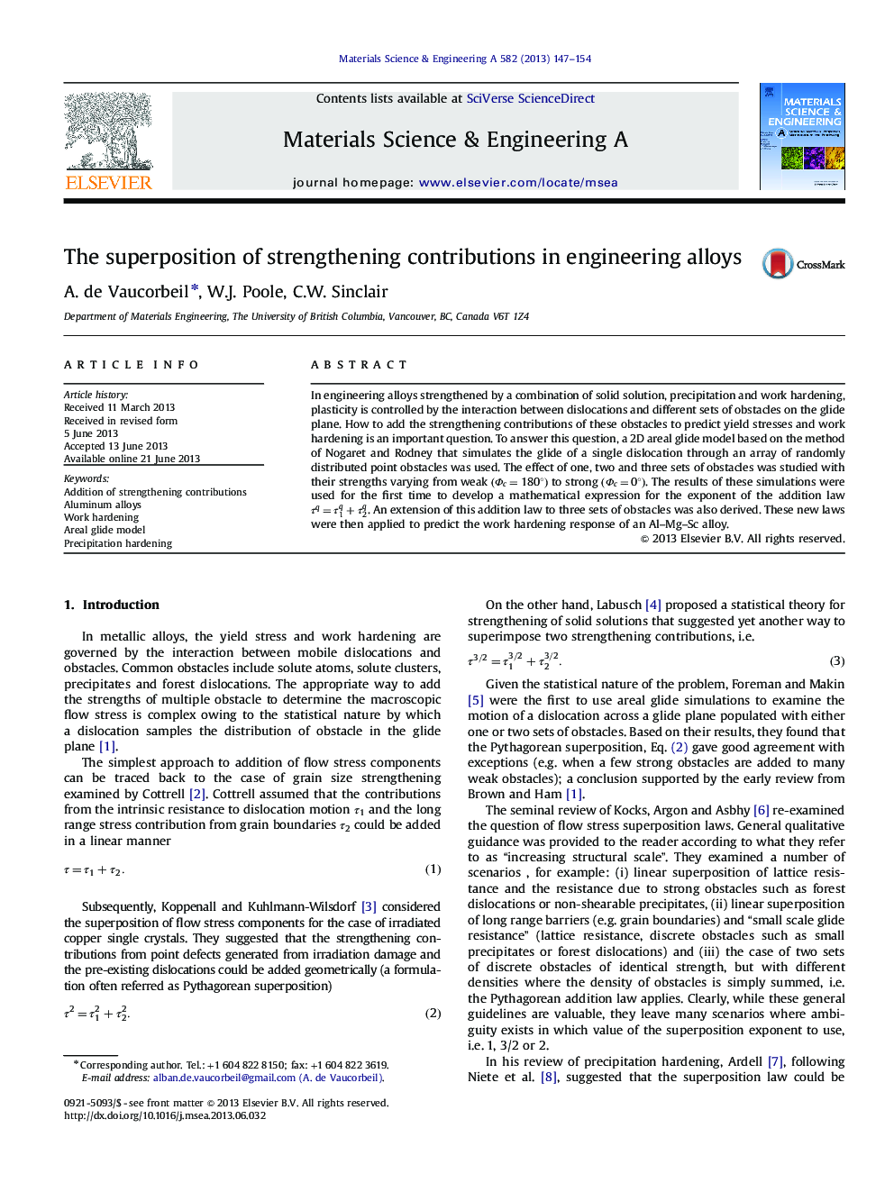 The superposition of strengthening contributions in engineering alloys