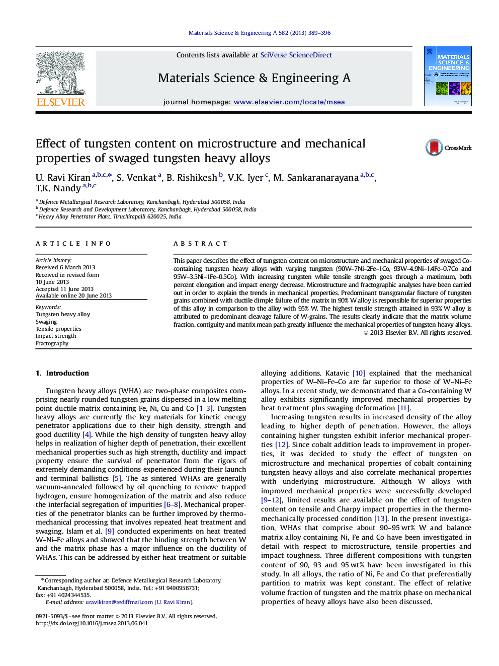 Effect of tungsten content on microstructure and mechanical properties of swaged tungsten heavy alloys