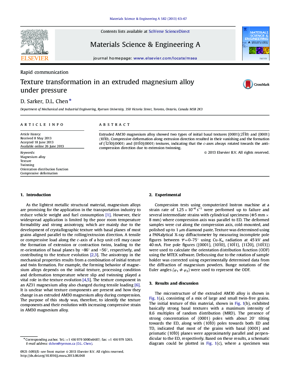 Texture transformation in an extruded magnesium alloy under pressure