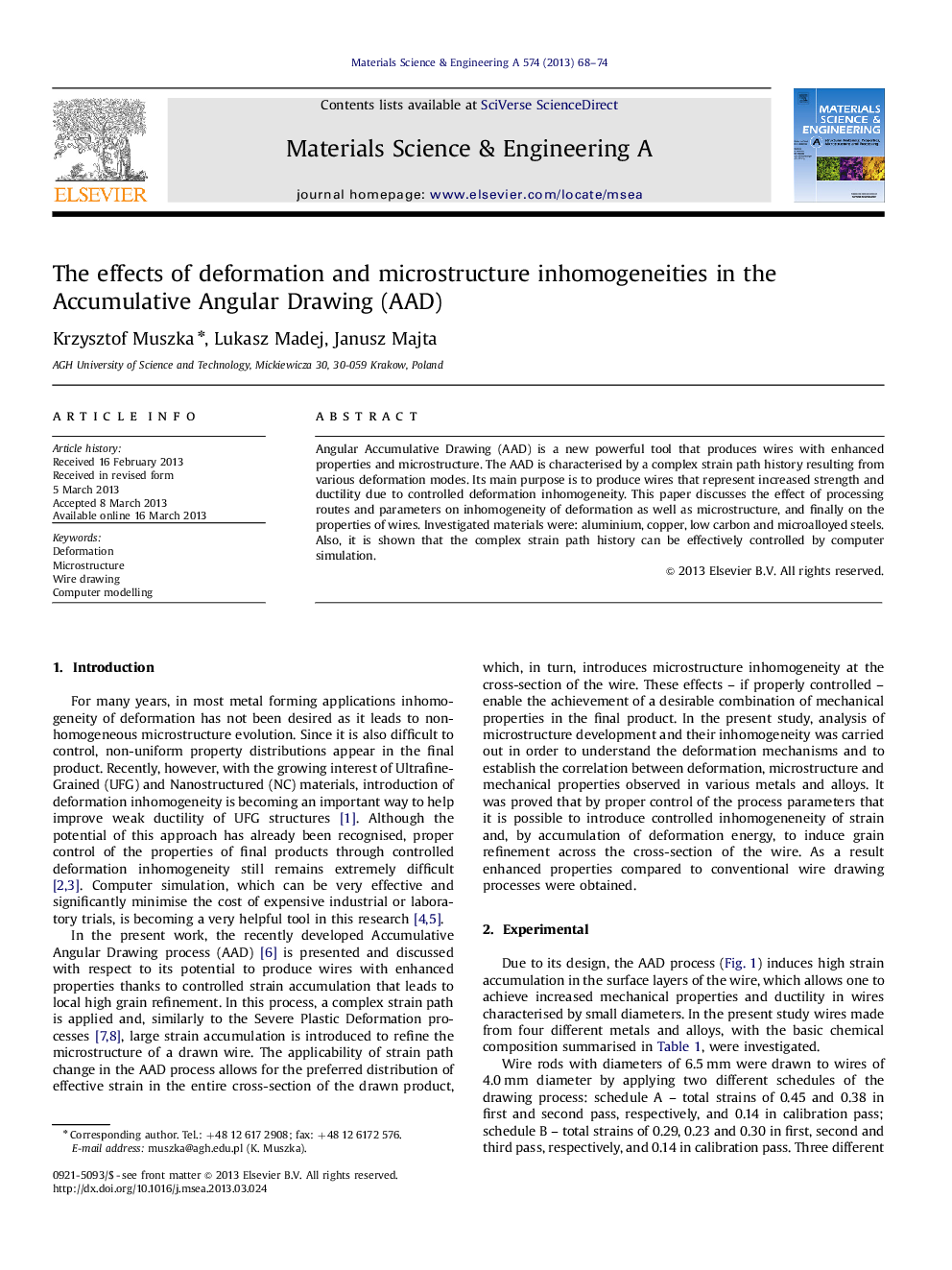 The effects of deformation and microstructure inhomogeneities in the Accumulative Angular Drawing (AAD)