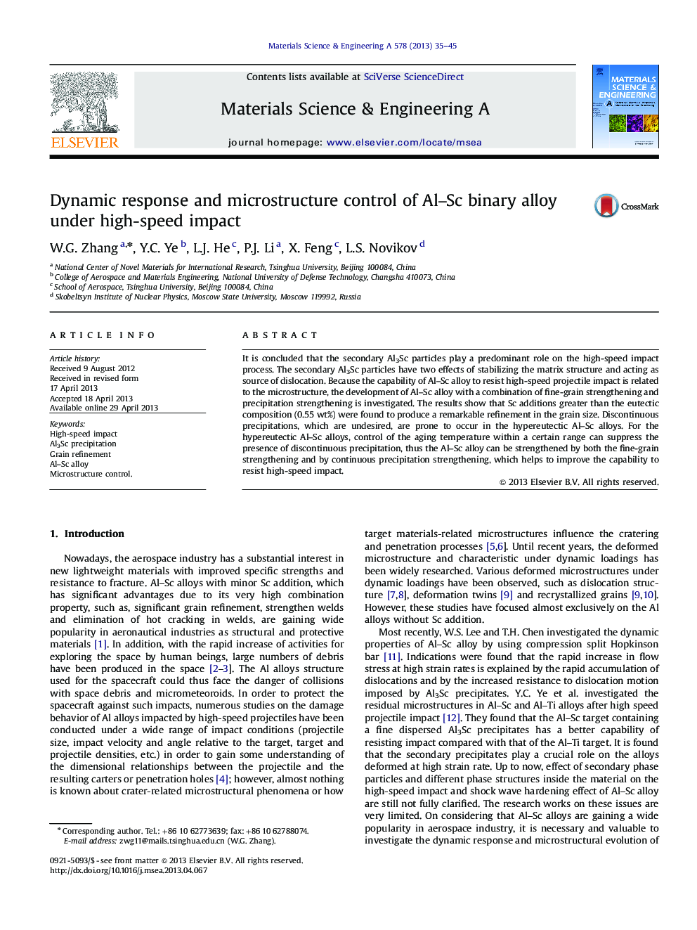 Dynamic response and microstructure control of Al–Sc binary alloy under high-speed impact