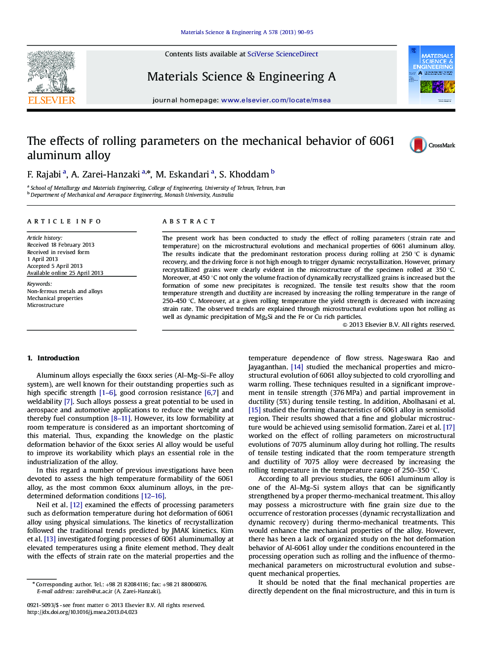 The effects of rolling parameters on the mechanical behavior of 6061 aluminum alloy