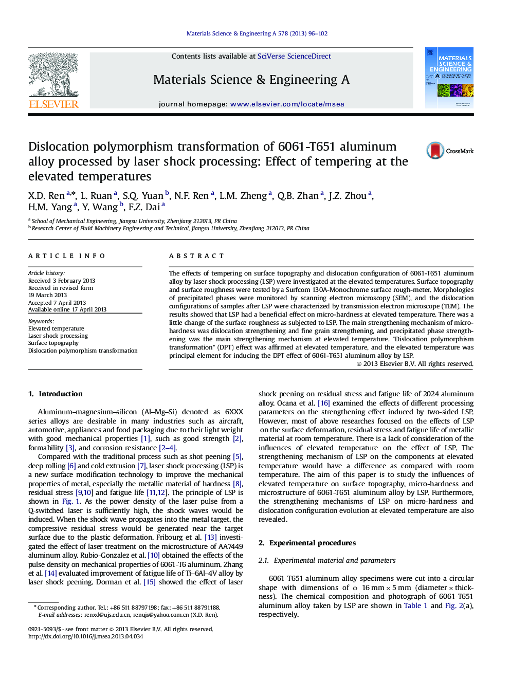 Dislocation polymorphism transformation of 6061-T651 aluminum alloy processed by laser shock processing: Effect of tempering at the elevated temperatures