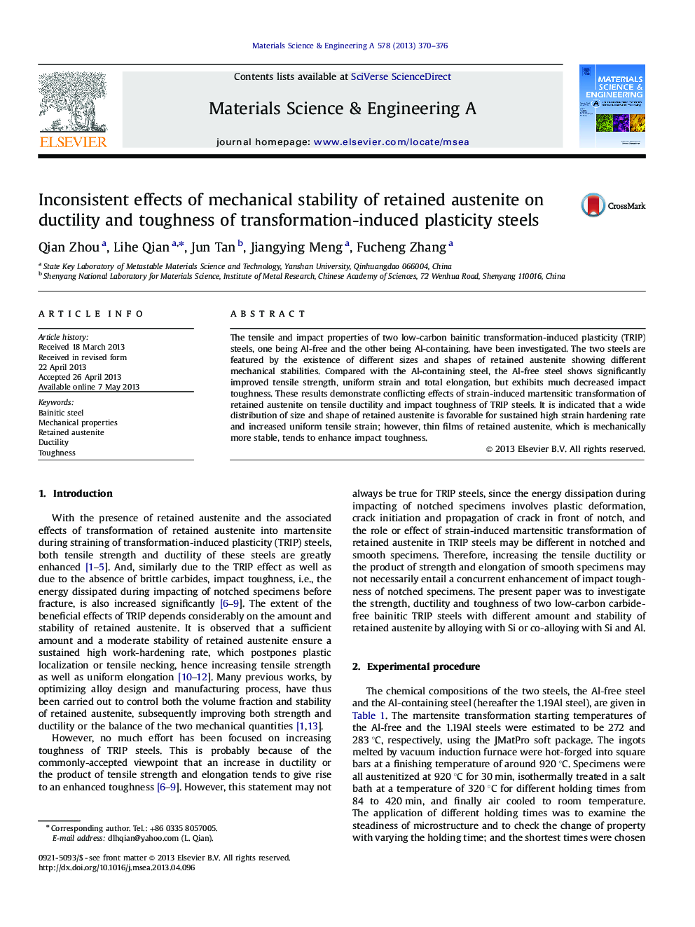 Inconsistent effects of mechanical stability of retained austenite on ductility and toughness of transformation-induced plasticity steels