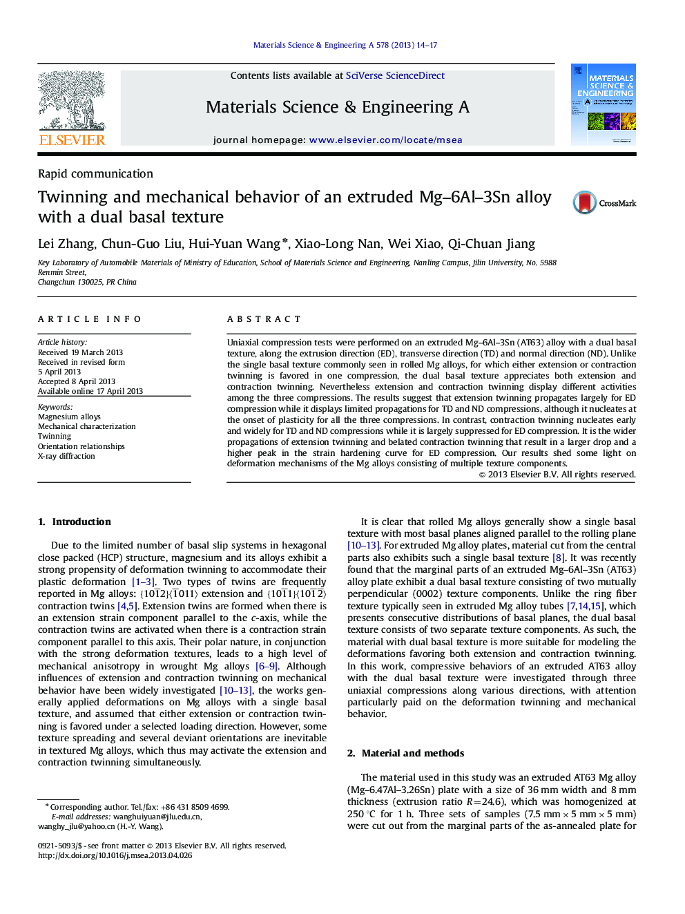 Twinning and mechanical behavior of an extruded Mg-6Al-3Sn alloy with a dual basal texture