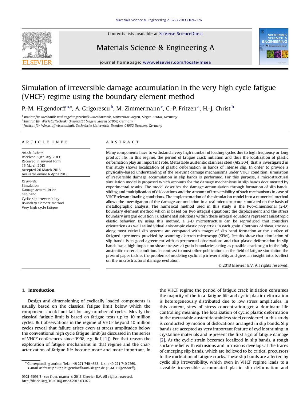 Simulation of irreversible damage accumulation in the very high cycle fatigue (VHCF) regime using the boundary element method