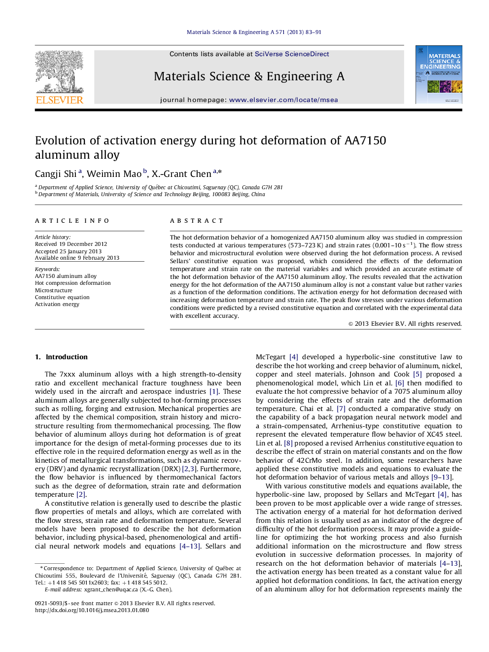 Evolution of activation energy during hot deformation of AA7150 aluminum alloy