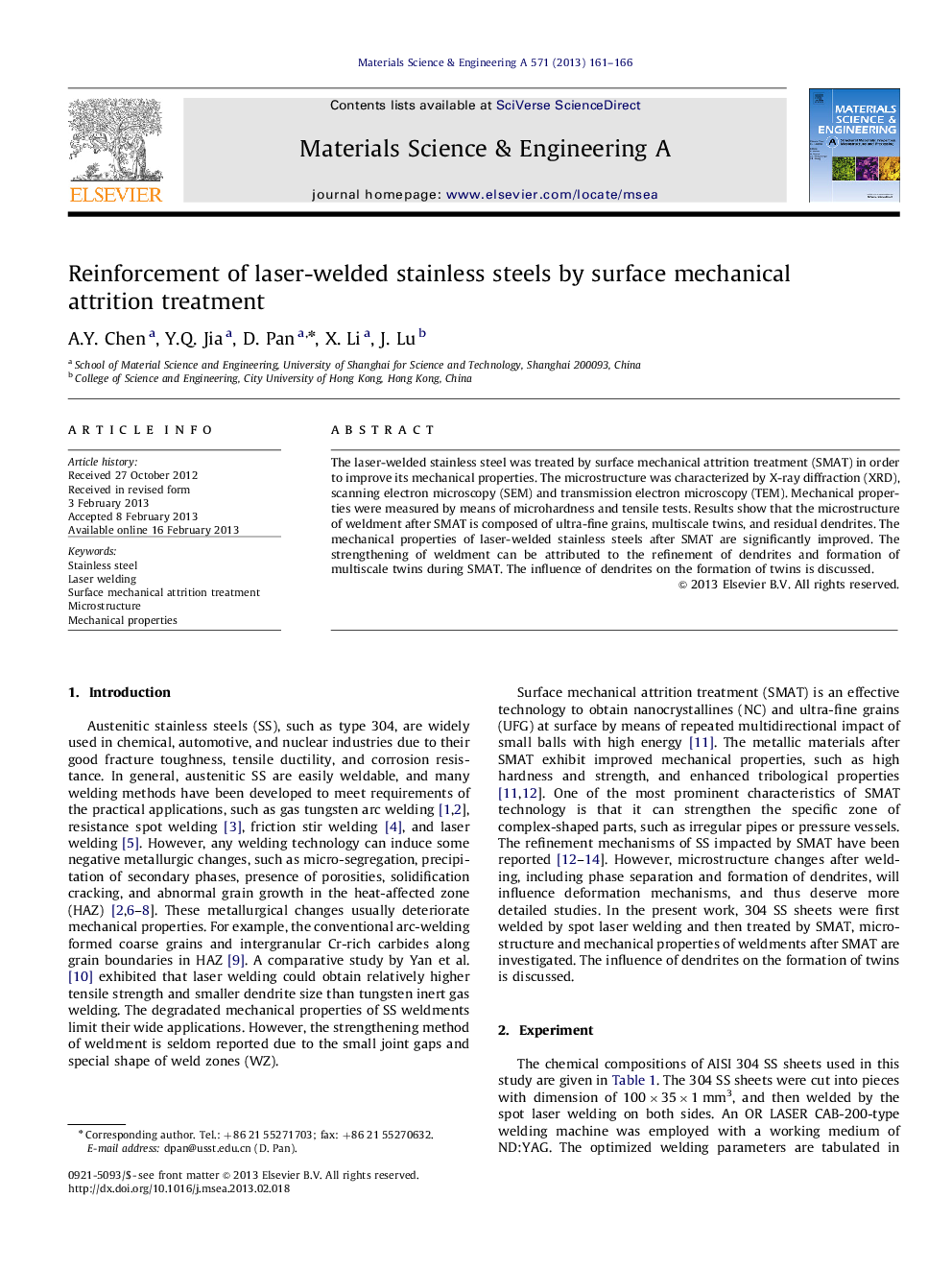 Reinforcement of laser-welded stainless steels by surface mechanical attrition treatment