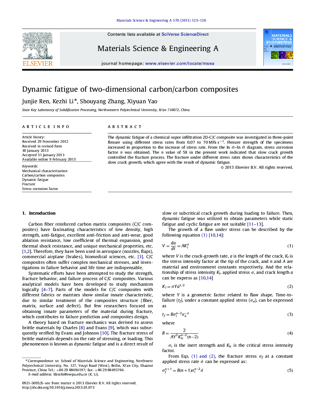 Dynamic fatigue of two-dimensional carbon/carbon composites