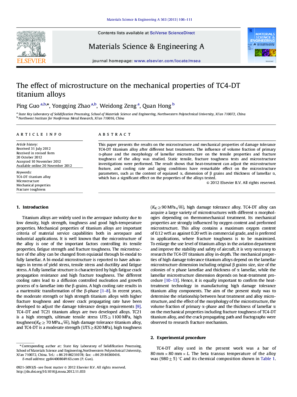 The effect of microstructure on the mechanical properties of TC4-DT titanium alloys