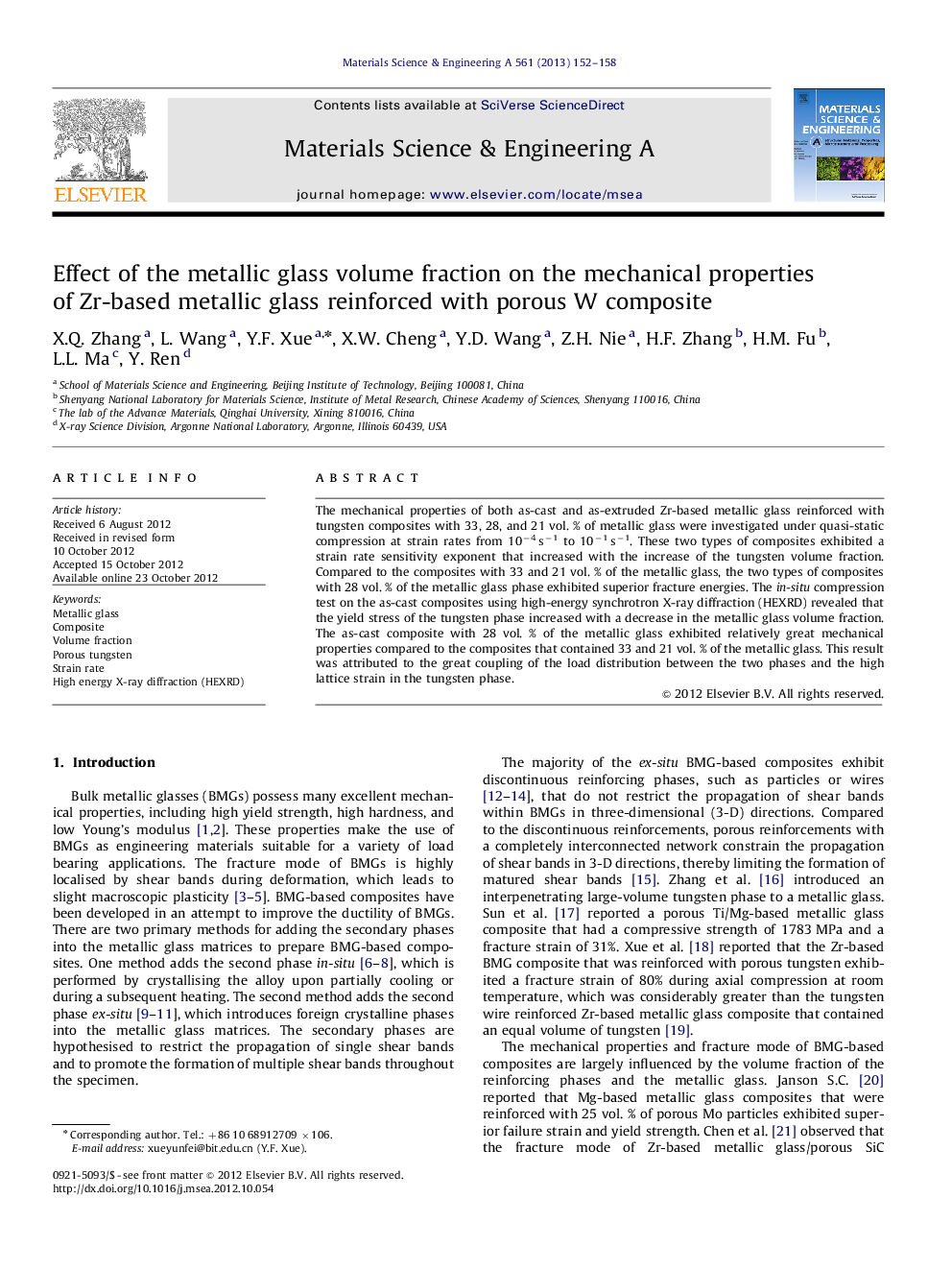 Effect of the metallic glass volume fraction on the mechanical properties of Zr-based metallic glass reinforced with porous W composite