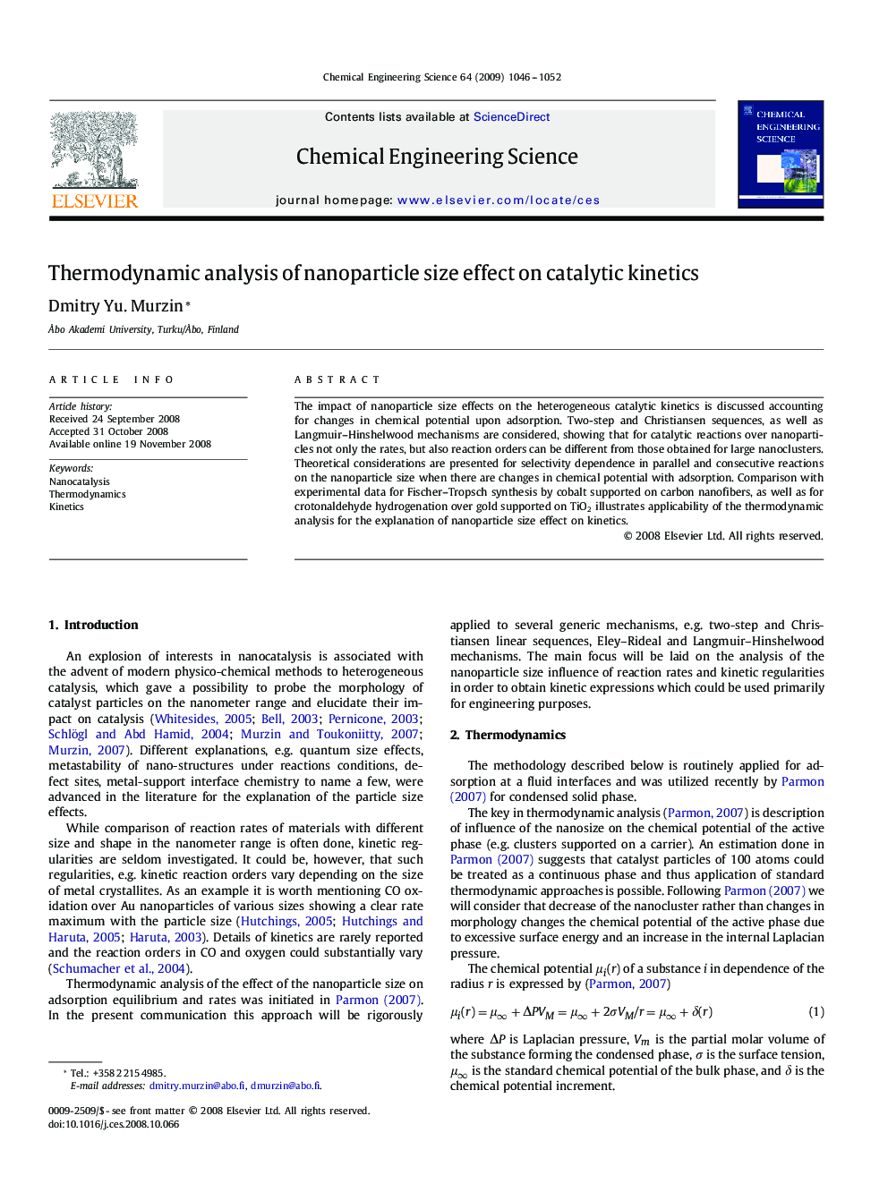 Thermodynamic analysis of nanoparticle size effect on catalytic kinetics