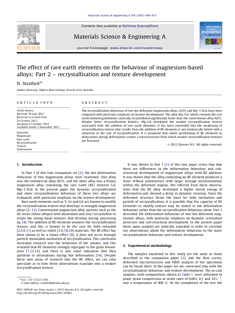 The effect of rare earth elements on the behaviour of magnesium-based alloys: Part 2 - recrystallisation and texture development