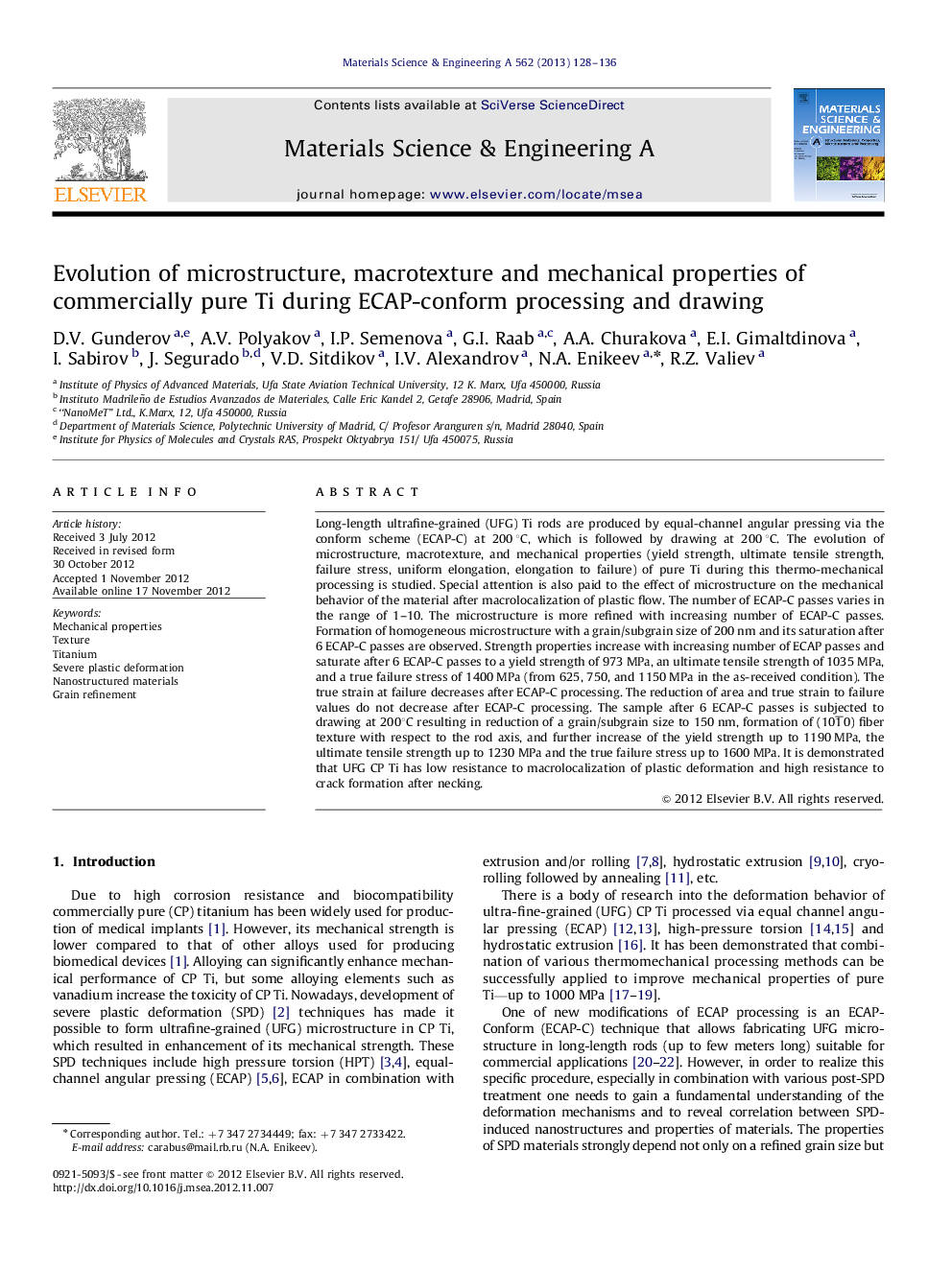 Evolution of microstructure, macrotexture and mechanical properties of commercially pure Ti during ECAP-conform processing and drawing