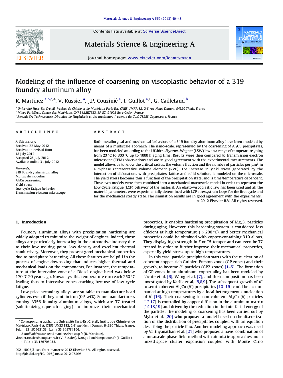 Modeling of the influence of coarsening on viscoplastic behavior of a 319 foundry aluminum alloy