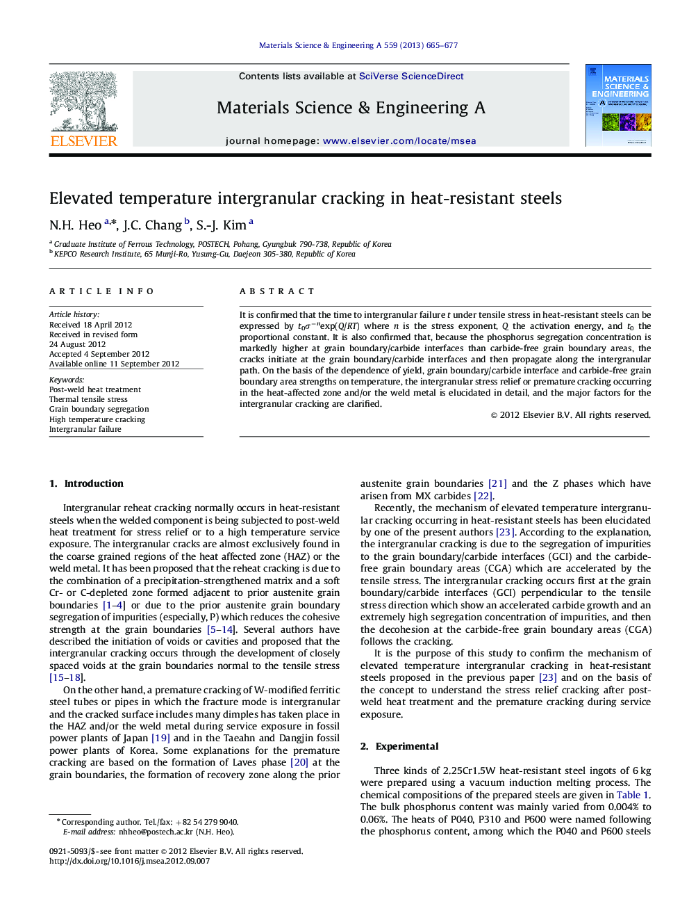 Elevated temperature intergranular cracking in heat-resistant steels