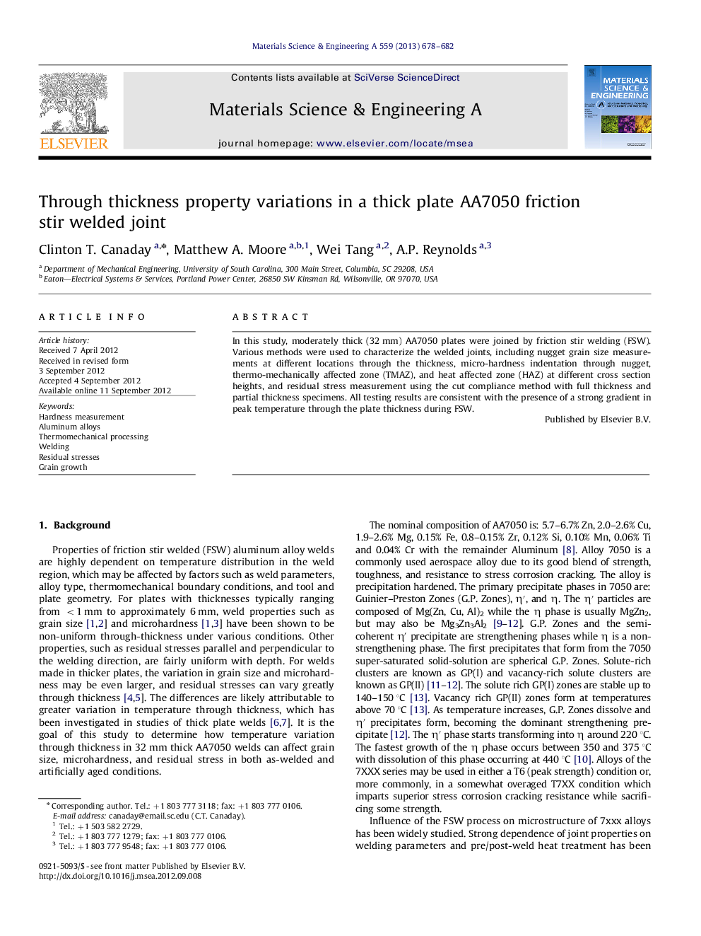 Through thickness property variations in a thick plate AA7050 friction stir welded joint