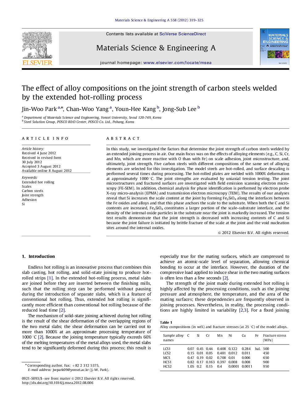 The effect of alloy compositions on the joint strength of carbon steels welded by the extended hot-rolling process