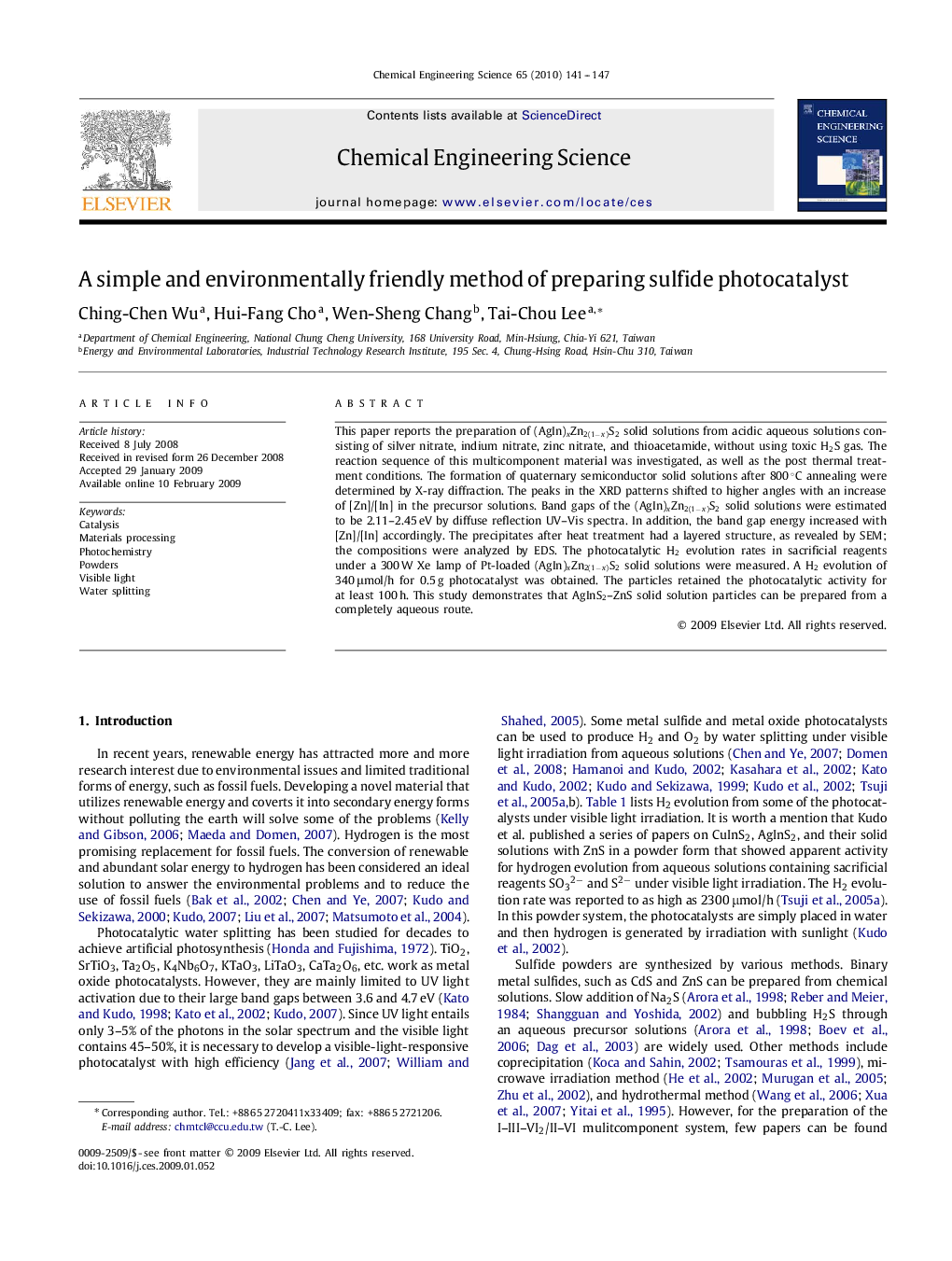 A simple and environmentally friendly method of preparing sulfide photocatalyst