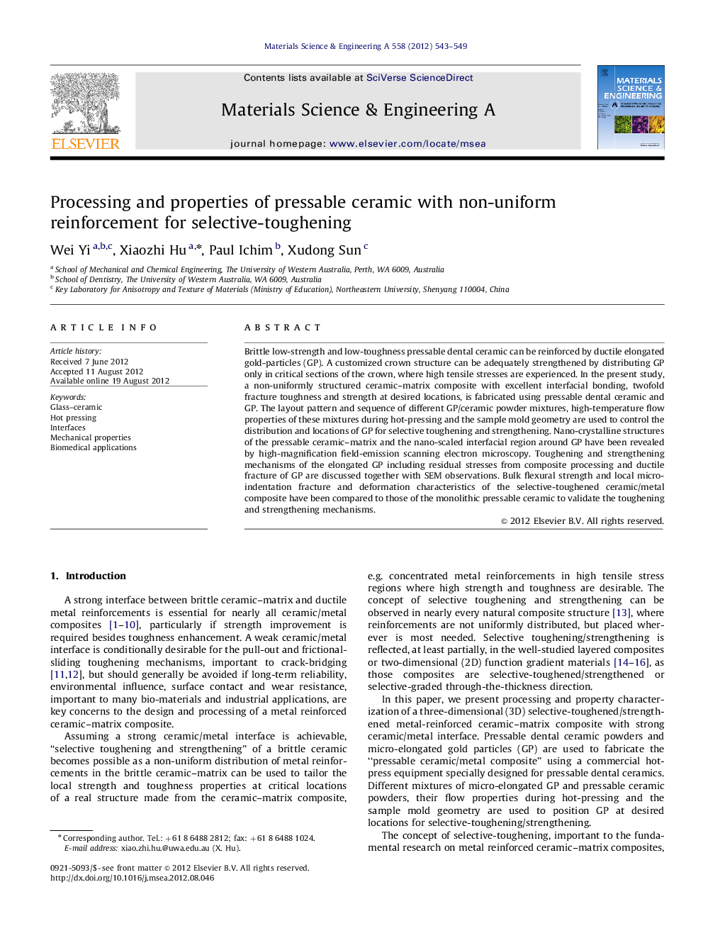 Processing and properties of pressable ceramic with non-uniform reinforcement for selective-toughening