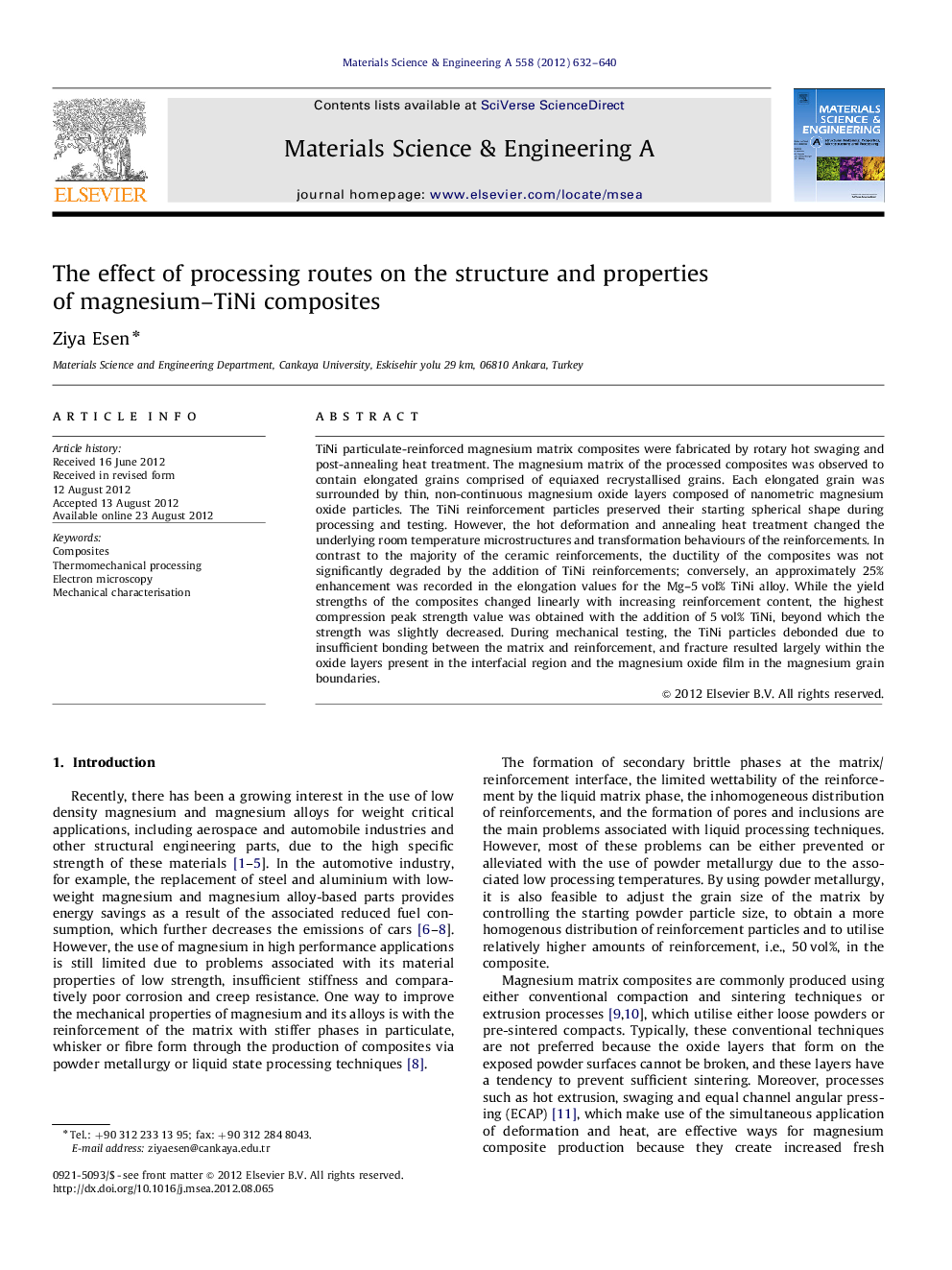 The effect of processing routes on the structure and properties of magnesium-TiNi composites