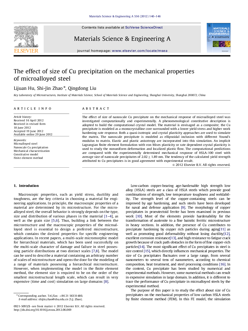 The effect of size of Cu precipitation on the mechanical properties of microalloyed steel