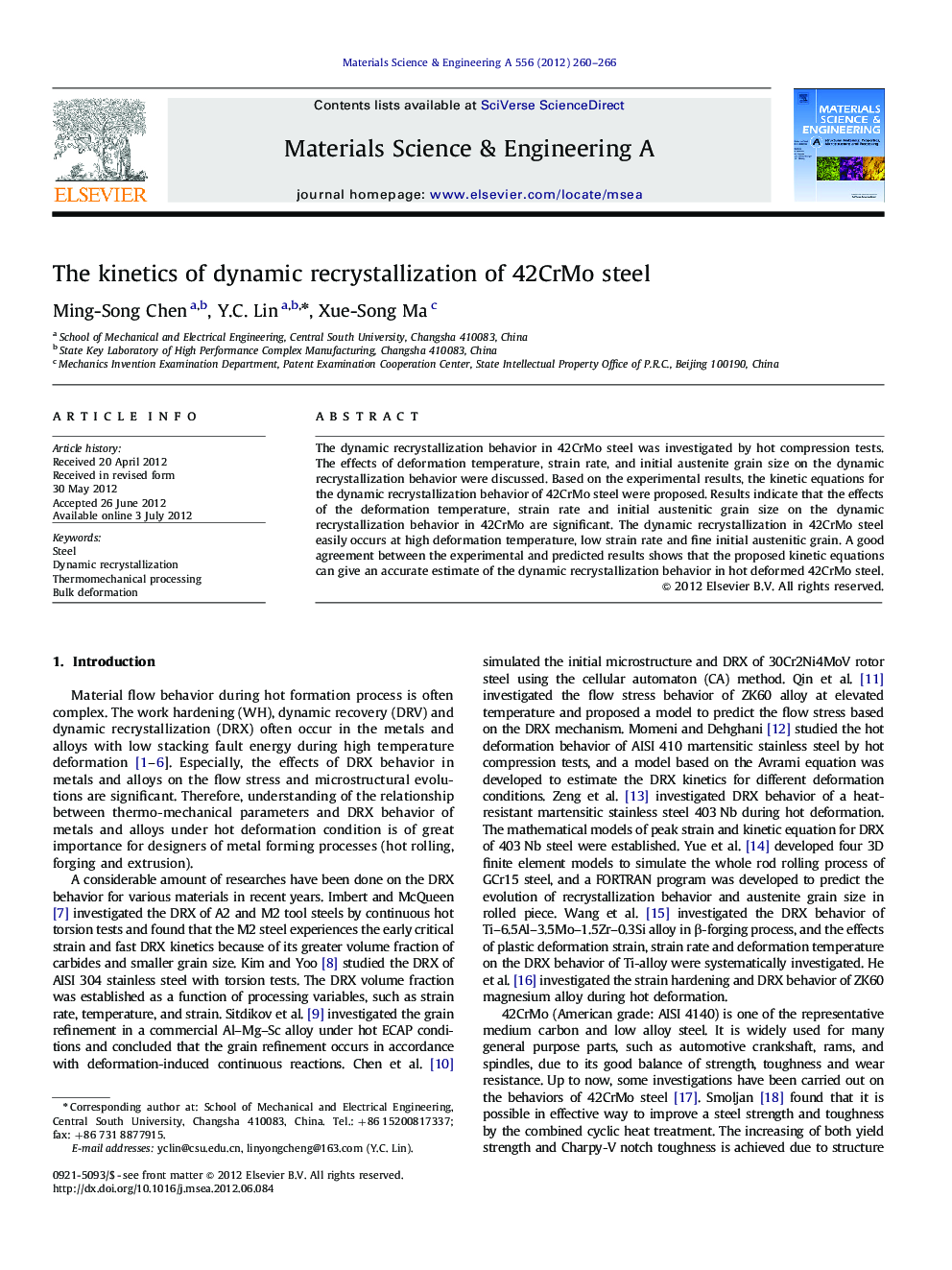 The kinetics of dynamic recrystallization of 42CrMo steel