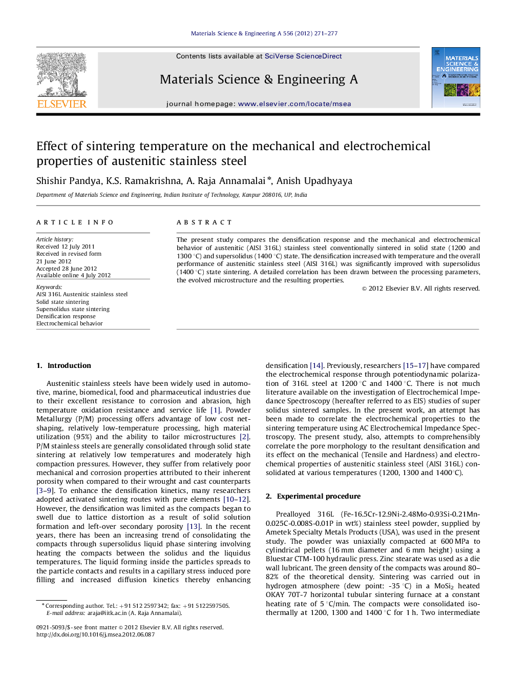 Effect of sintering temperature on the mechanical and electrochemical properties of austenitic stainless steel