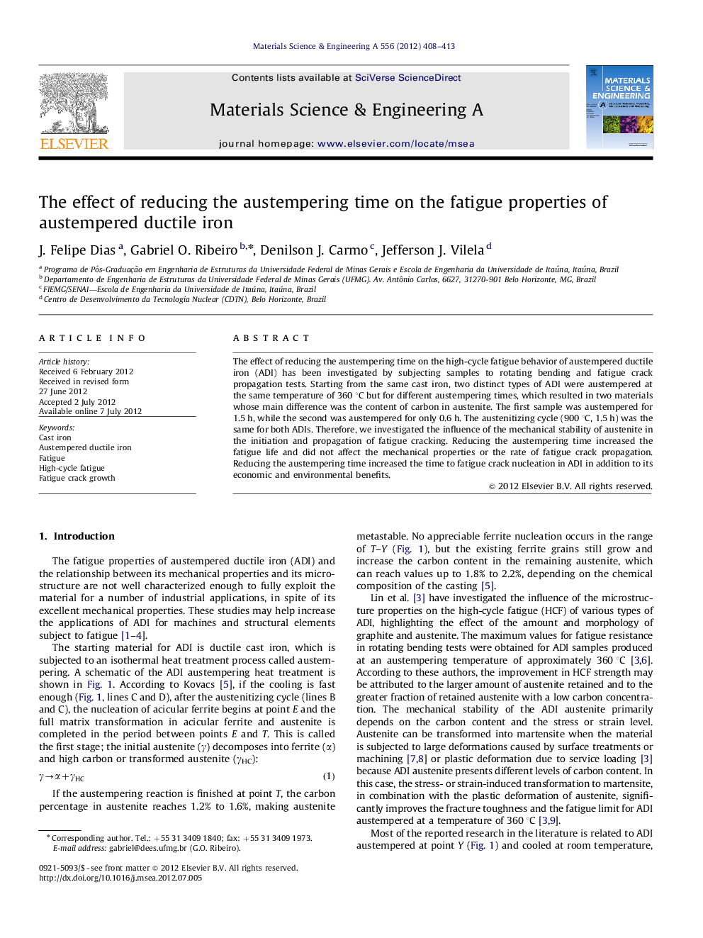 The effect of reducing the austempering time on the fatigue properties of austempered ductile iron