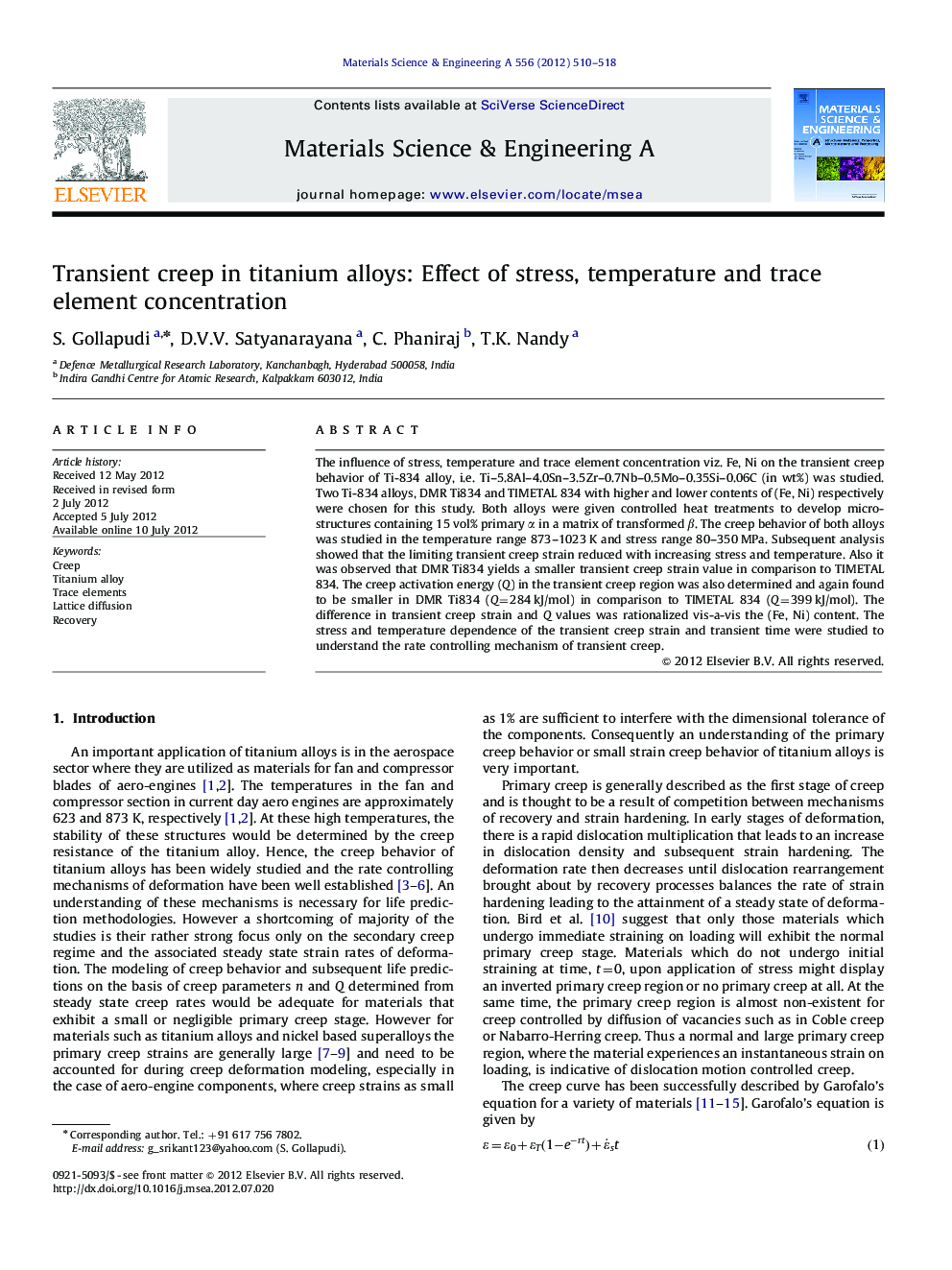 Transient creep in titanium alloys: Effect of stress, temperature and trace element concentration