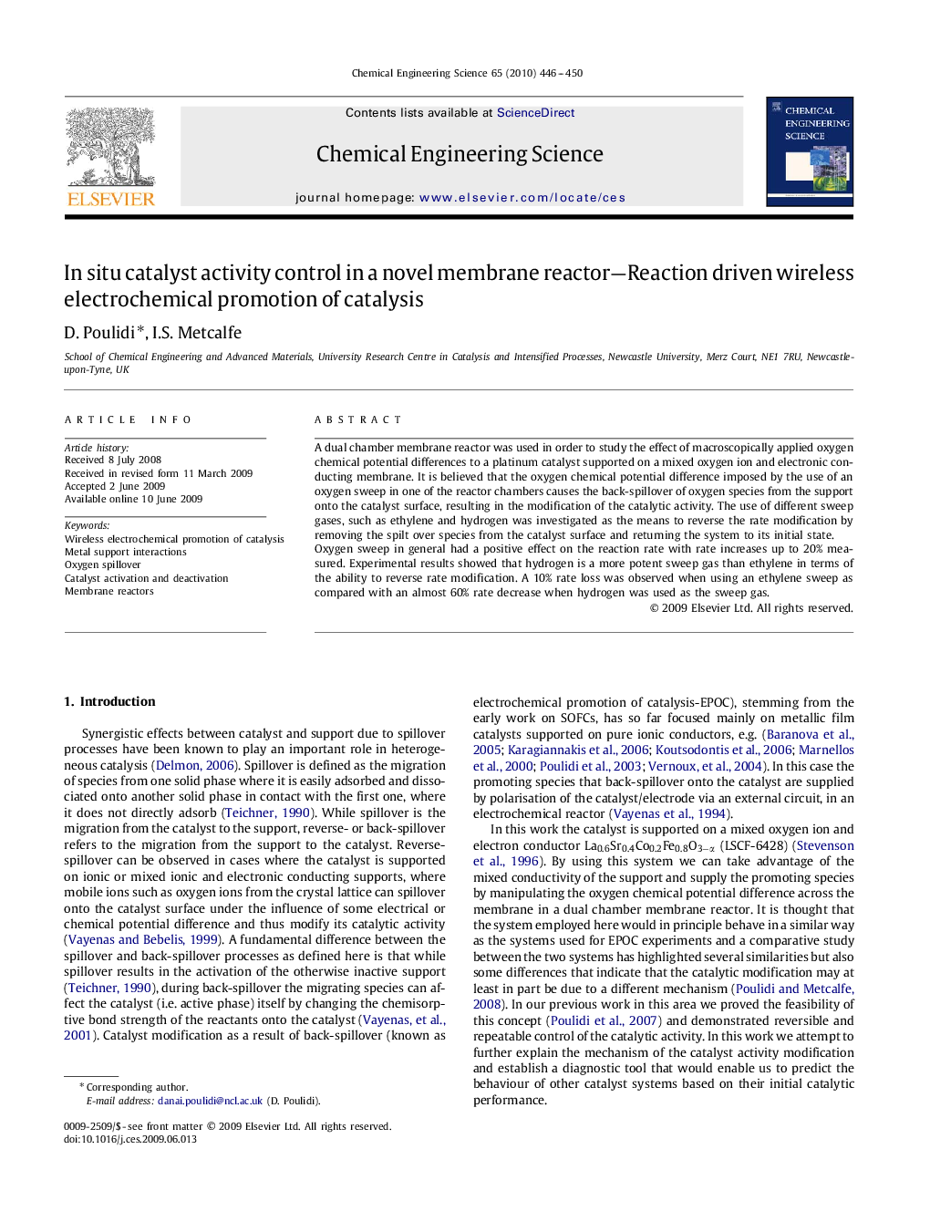 In situ catalyst activity control in a novel membrane reactor—Reaction driven wireless electrochemical promotion of catalysis