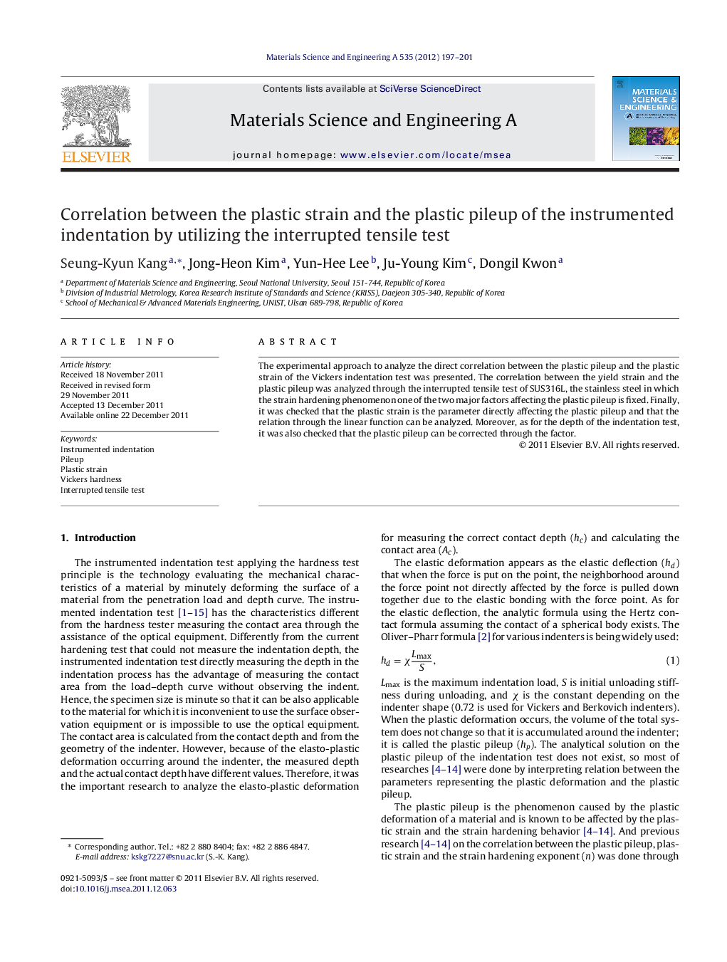 Correlation between the plastic strain and the plastic pileup of the instrumented indentation by utilizing the interrupted tensile test