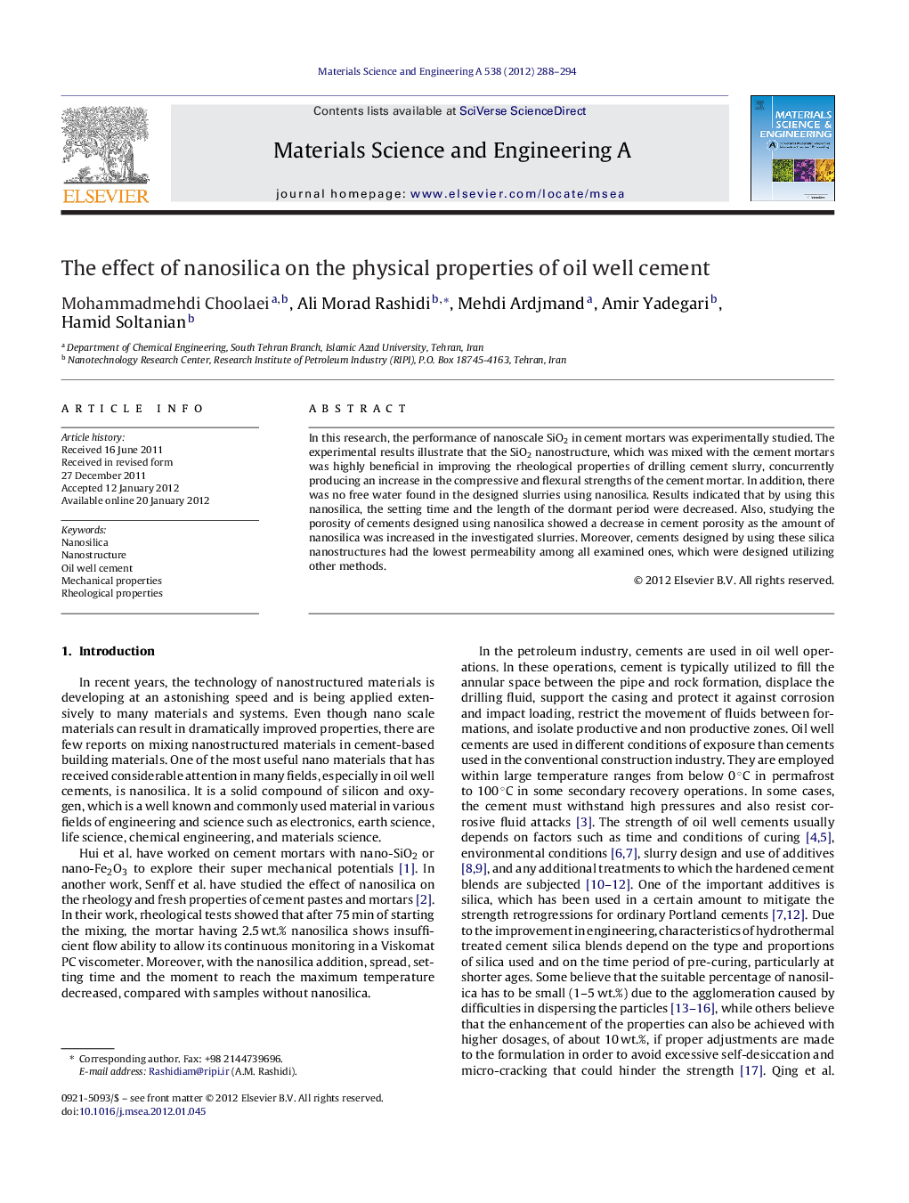 The effect of nanosilica on the physical properties of oil well cement