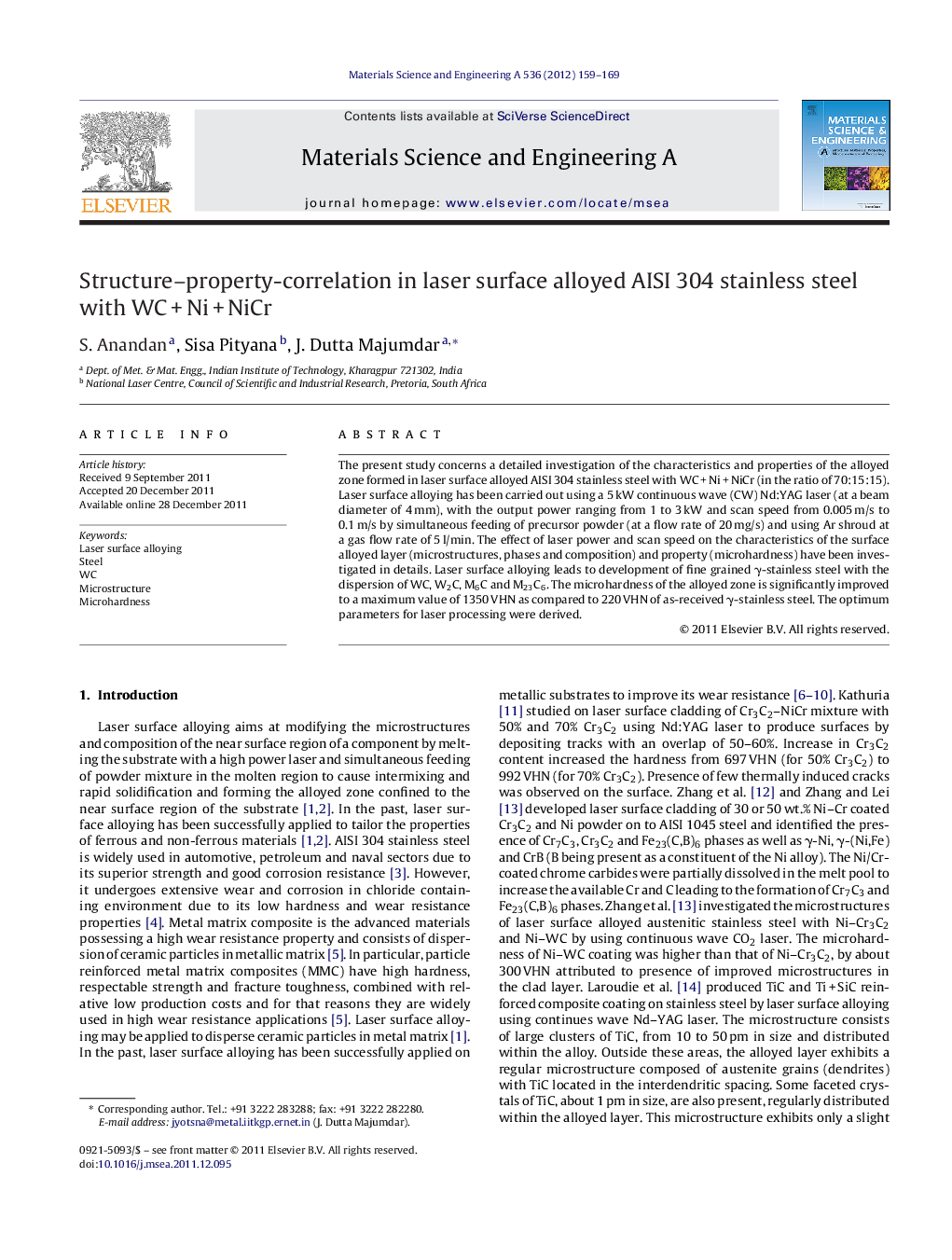 Structure–property-correlation in laser surface alloyed AISI 304 stainless steel with WC + Ni + NiCr