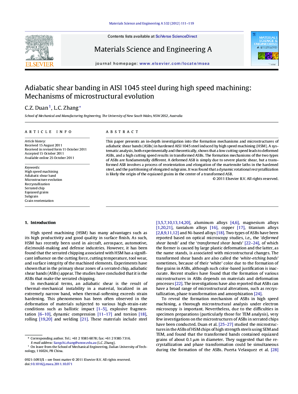 Adiabatic shear banding in AISI 1045 steel during high speed machining: Mechanisms of microstructural evolution