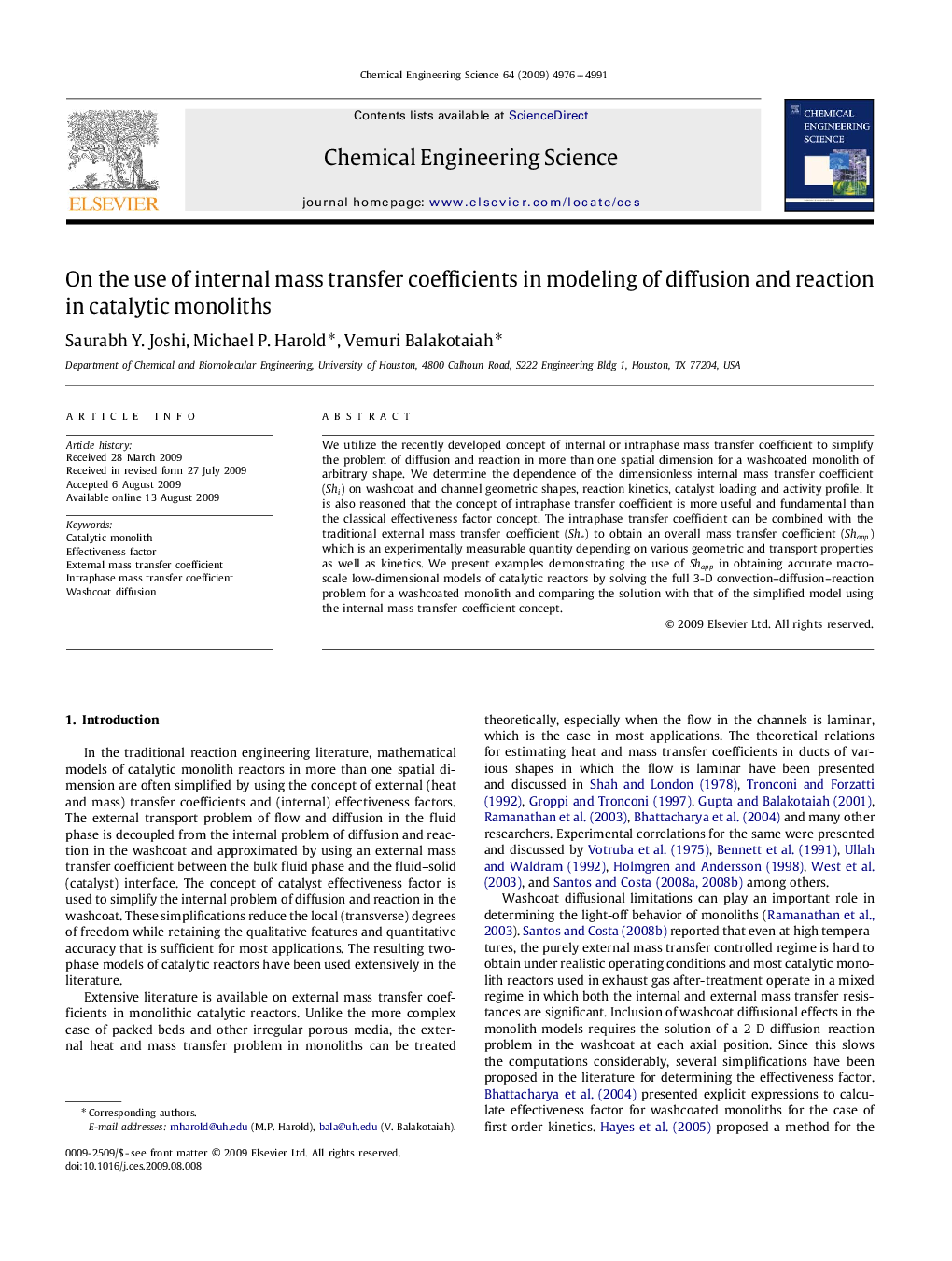 On the use of internal mass transfer coefficients in modeling of diffusion and reaction in catalytic monoliths