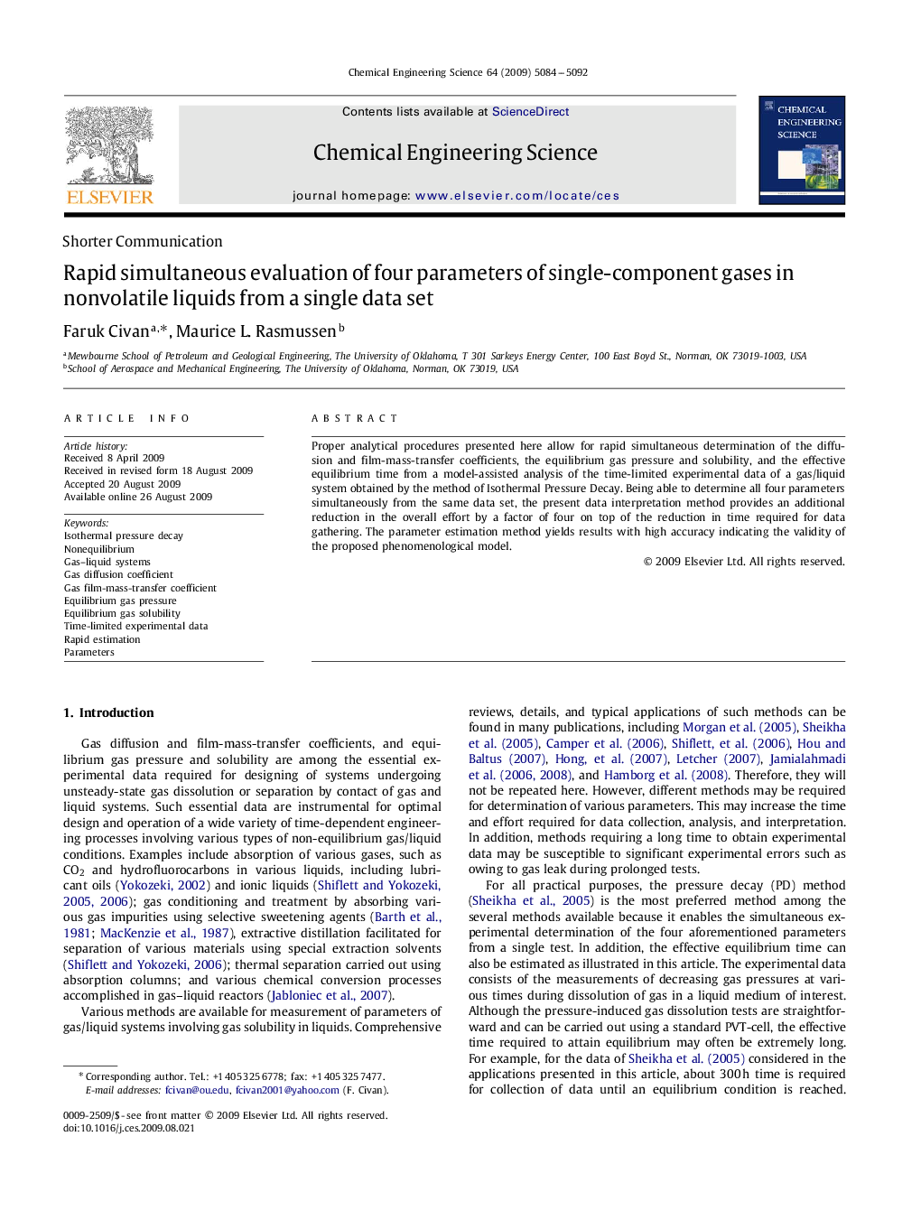 Rapid simultaneous evaluation of four parameters of single-component gases in nonvolatile liquids from a single data set