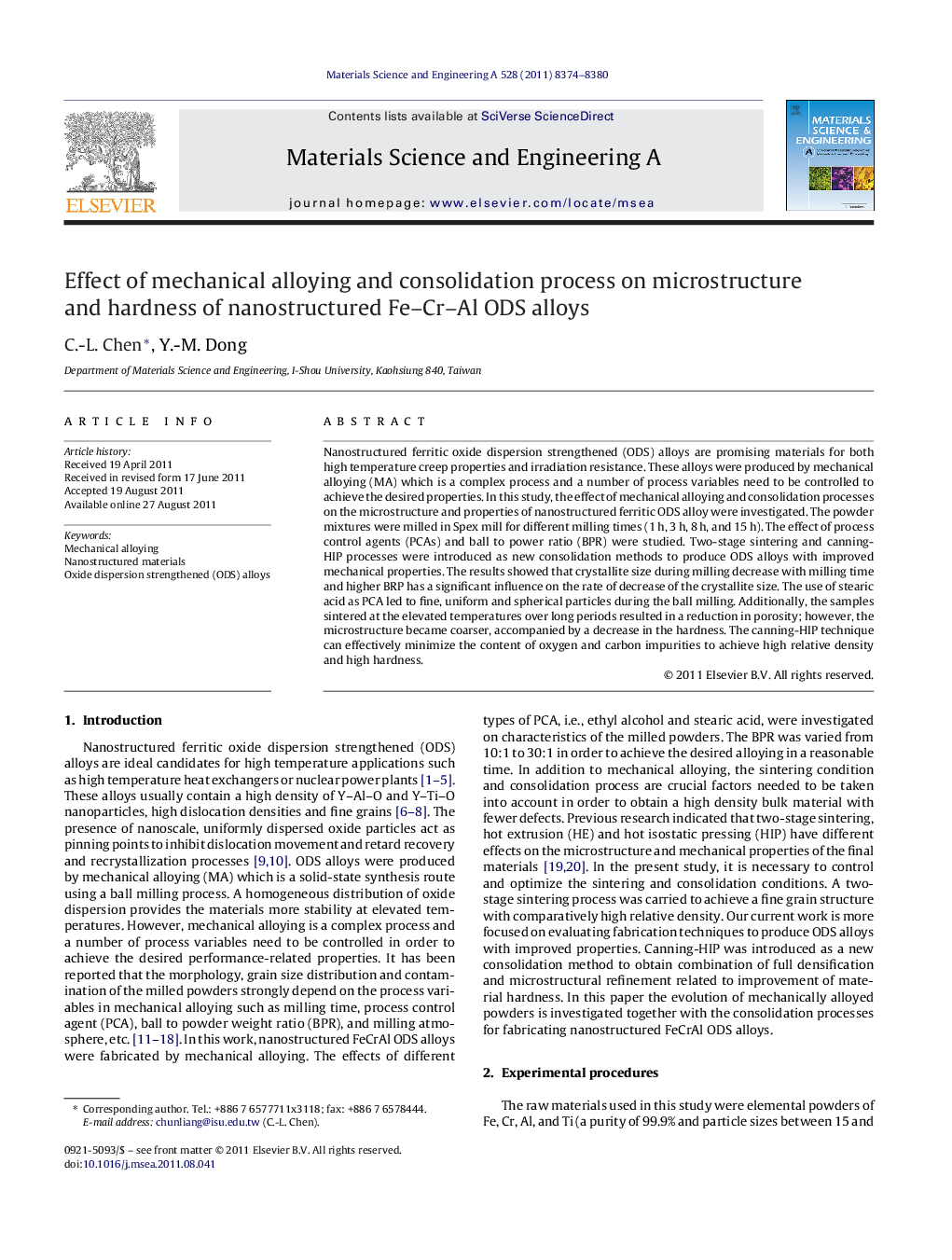 Effect of mechanical alloying and consolidation process on microstructure and hardness of nanostructured Fe–Cr–Al ODS alloys