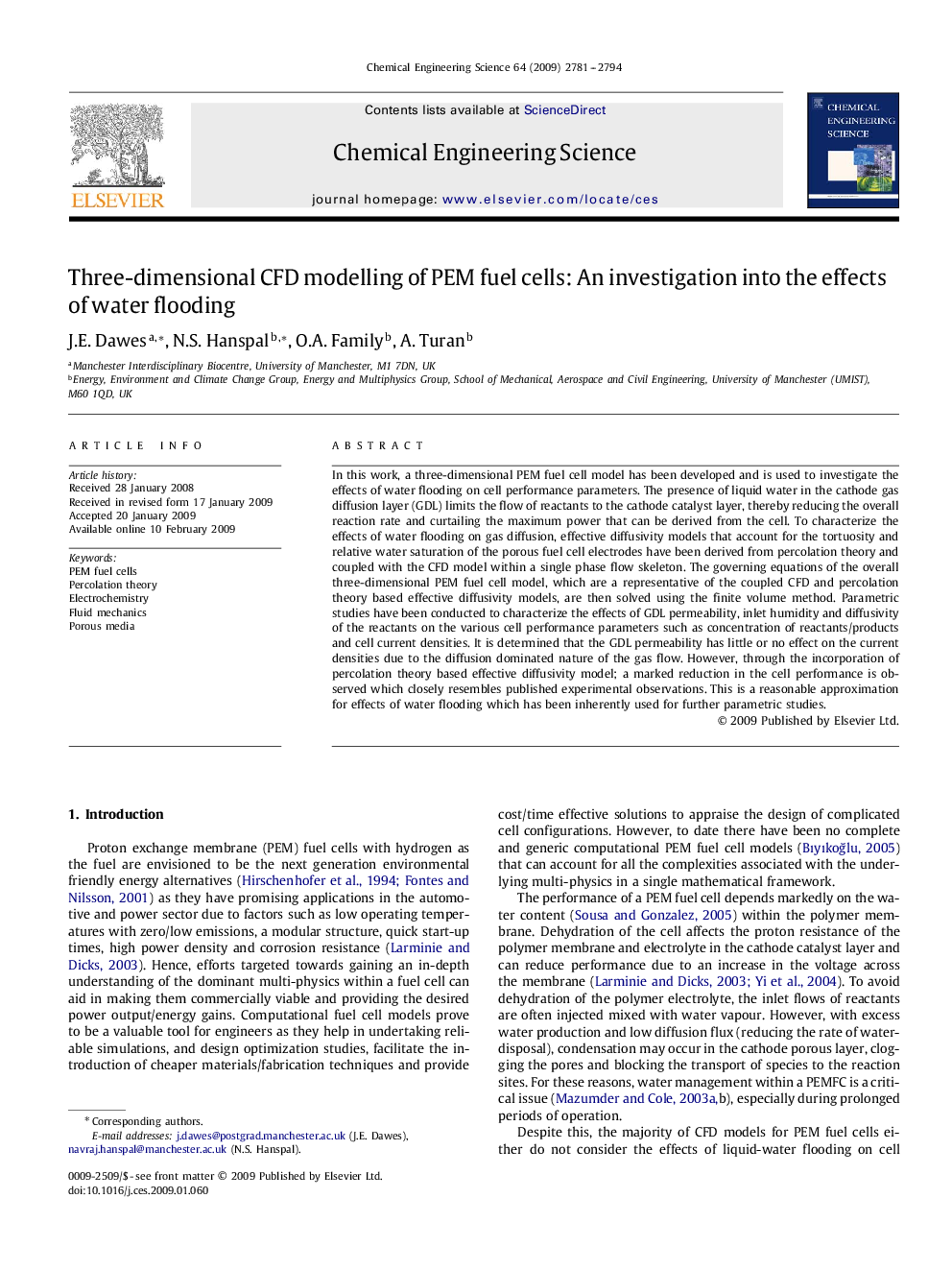 عکس صفحه اول مقاله: Three-dimensional CFD modelling of PEM fuel cells: An investigation into the effects of water flooding Three-dimensional CFD modelling of PEM fuel cells: An investigation into the effects of water flooding