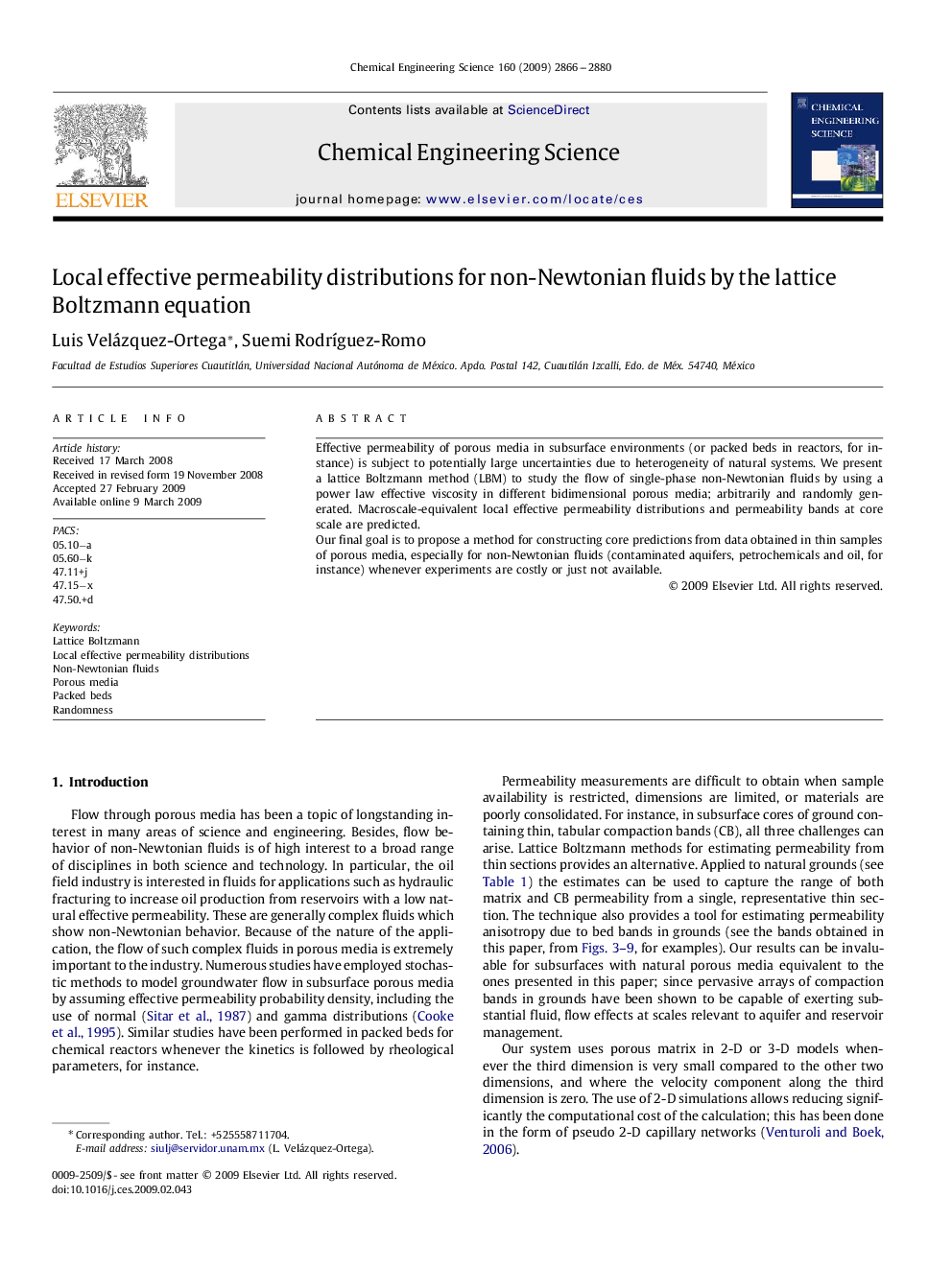 عکس صفحه اول مقاله: Local effective permeability distributions for non-Newtonian fluids by the lattice Boltzmann equation Local effective permeability distributions for non-Newtonian fluids by the lattice Boltzmann equation