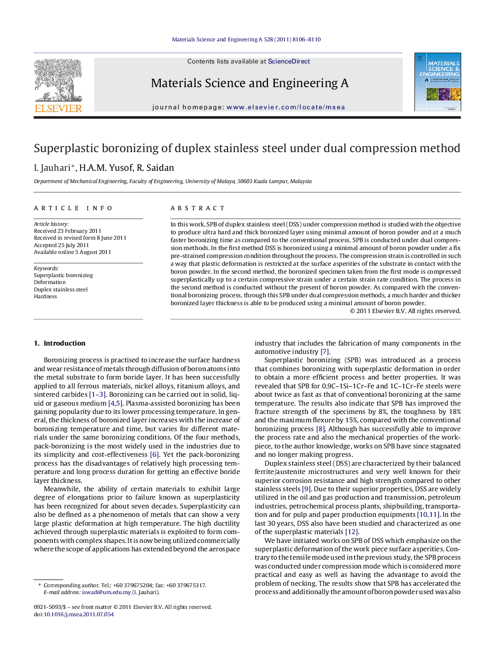 Superplastic boronizing of duplex stainless steel under dual compression method