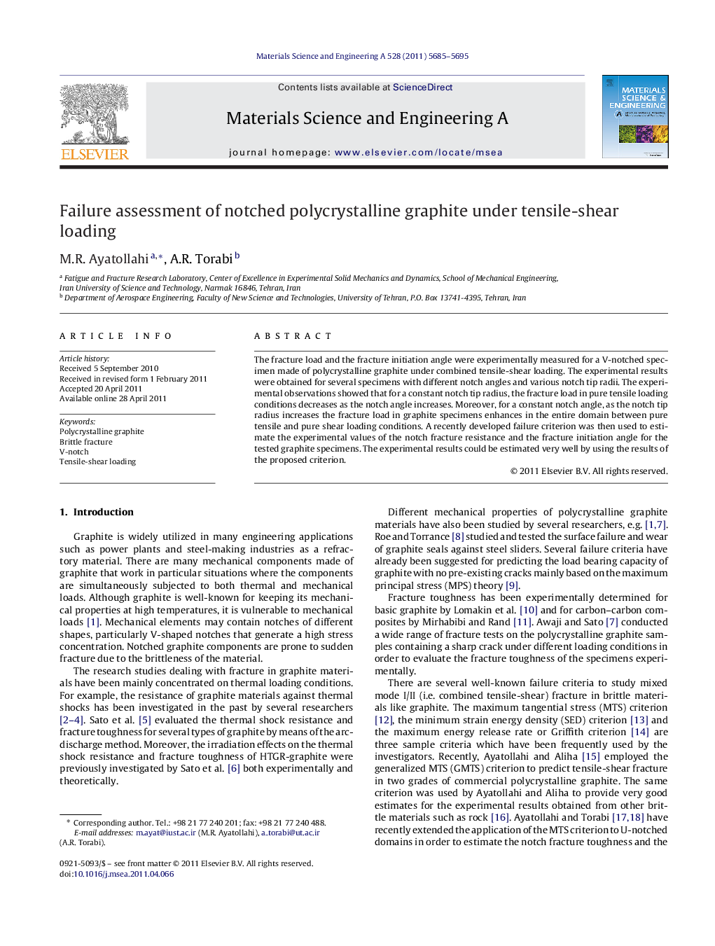 Failure assessment of notched polycrystalline graphite under tensile-shear loading