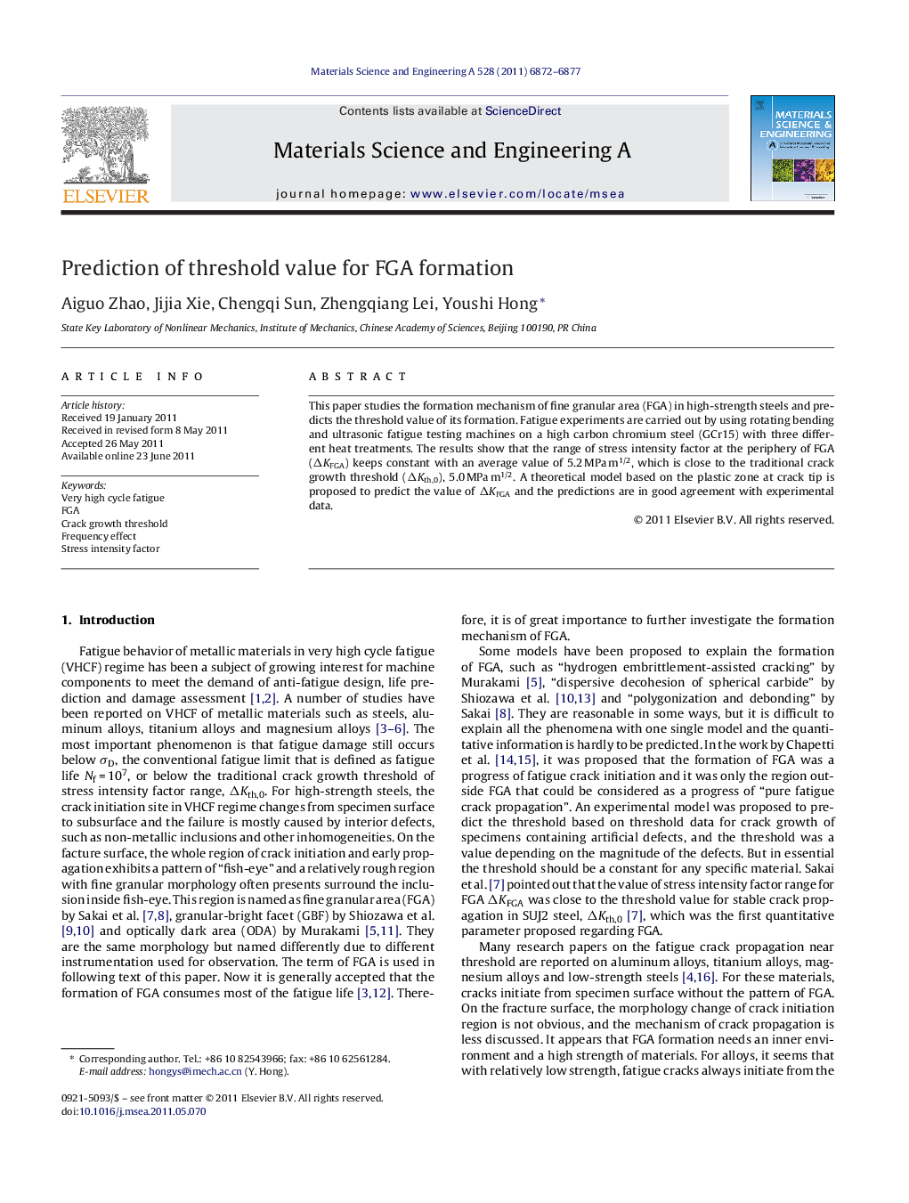 Prediction of threshold value for FGA formation