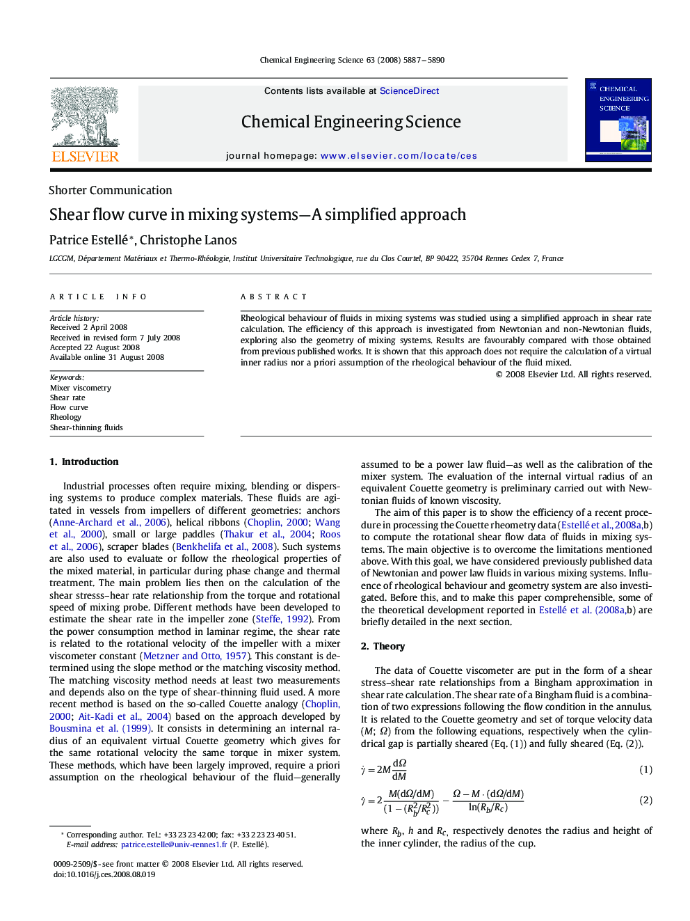 Shear flow curve in mixing systems—A simplified approach