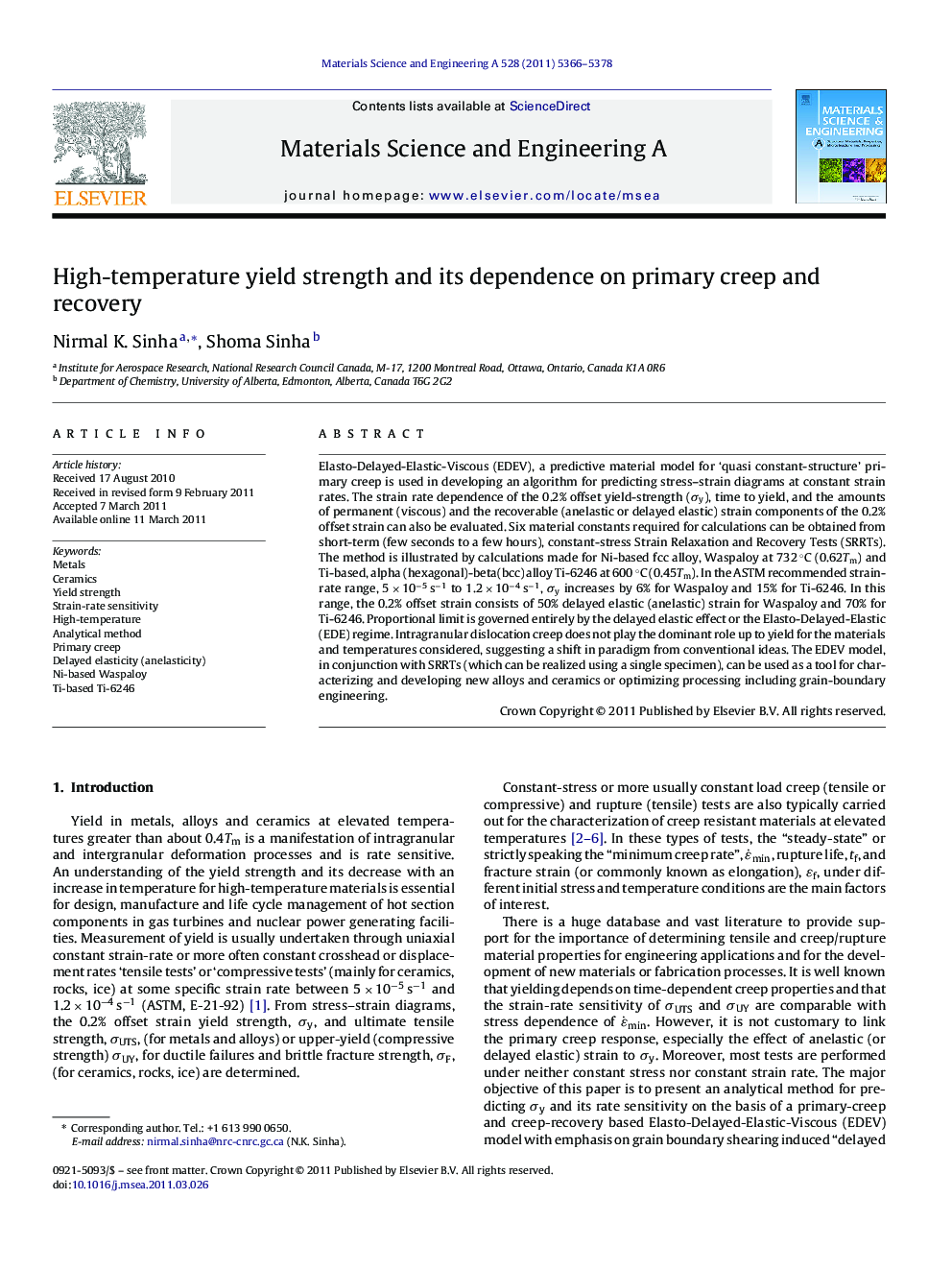 High-temperature yield strength and its dependence on primary creep and recovery