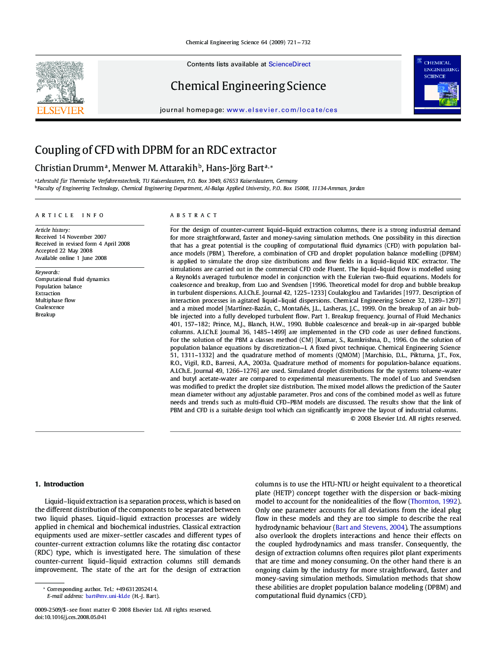 Coupling of CFD with DPBM for an RDC extractor