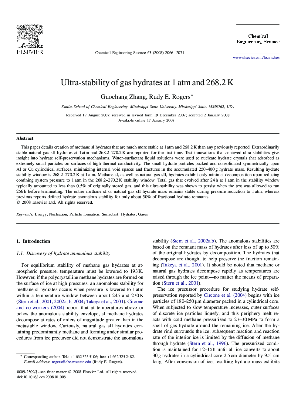 عکس صفحه اول مقاله: Ultra-stability of gas hydrates at 1 atm and 268.2 K Ultra-stability of gas hydrates at 1 atm and 268.2 K