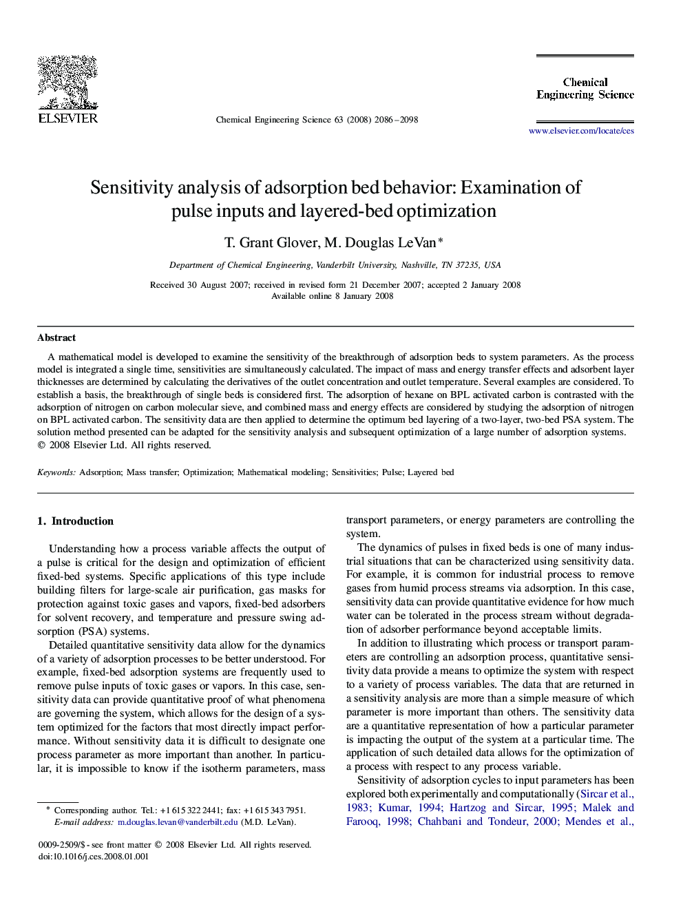 Sensitivity analysis of adsorption bed behavior: Examination of pulse inputs and layered-bed optimization